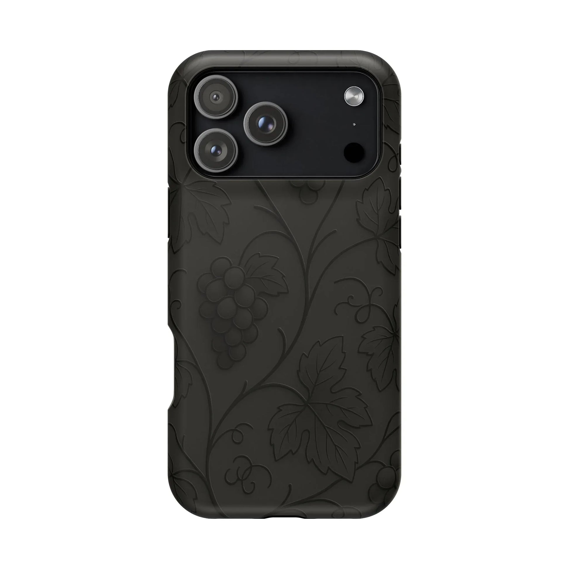 Elegant Embossed Grape Leaf Black Phone Case for iPhone and Galaxy - KARARMDESIGN