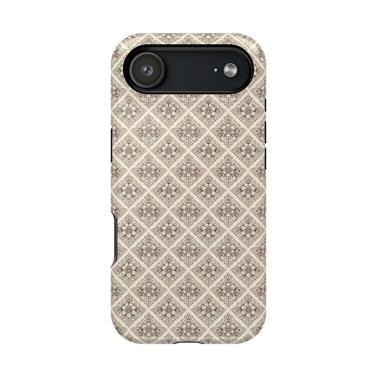 Beige ornate diamond phone case with horizontal camera bar cutout