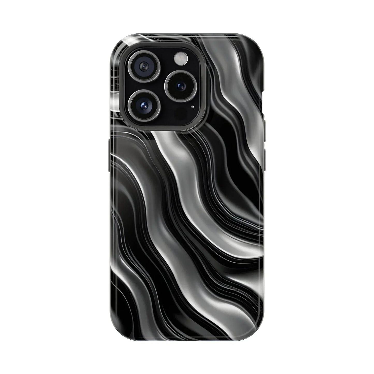 Wavy Illusion Black & Silver MagSafe® Tough Phone Case - KarArmDesign