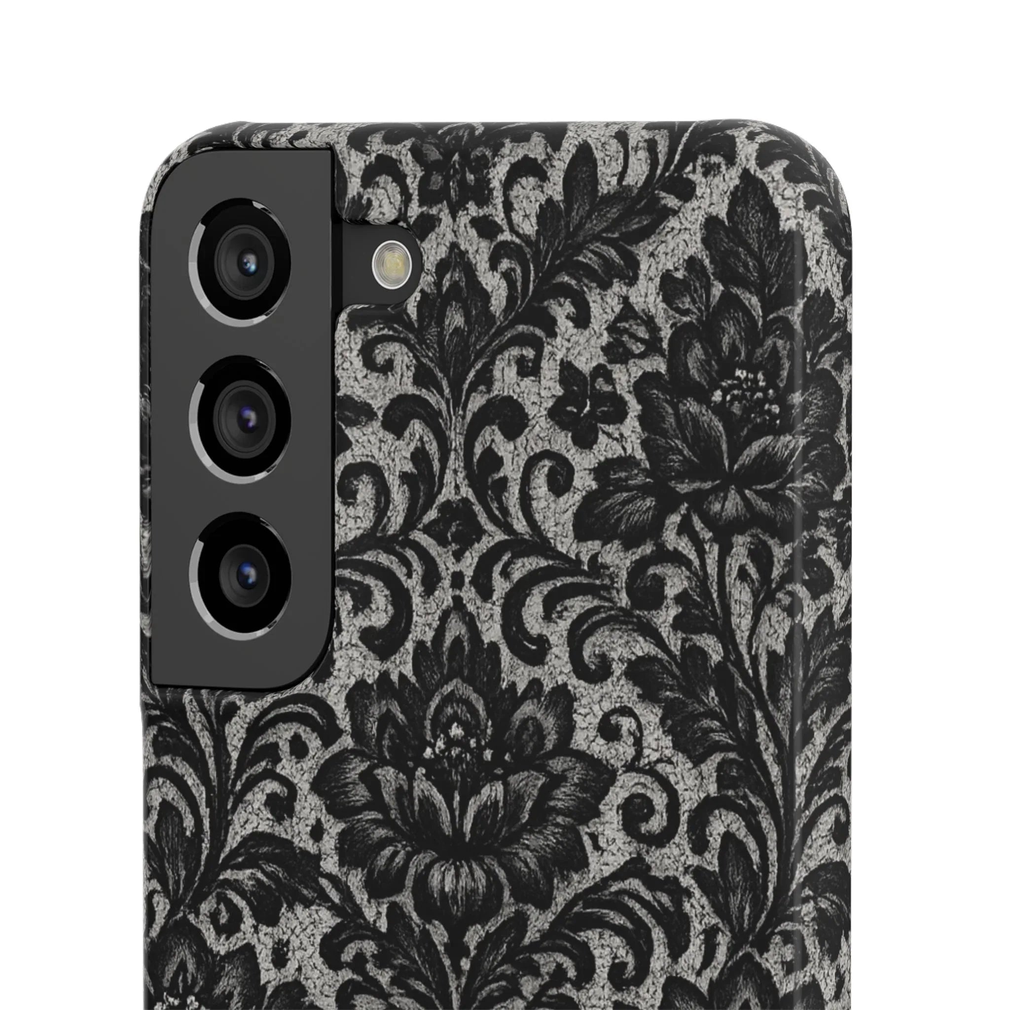 Black Damask Floral Phone Case for iPhone 11-17 and Galaxy S20-S25 - KARARMDESIGN
