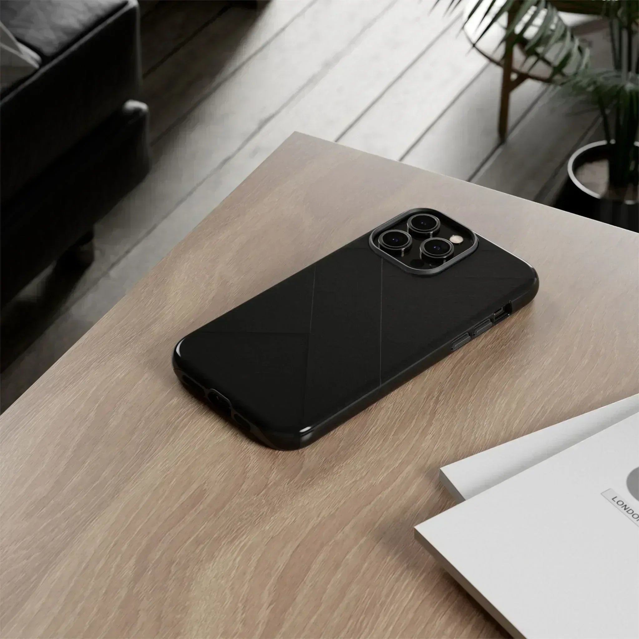 Matte Black Diagonal Line Phone Case for iPhone 8-16 and Galaxy S10-S25 - KARARMDESIGN
