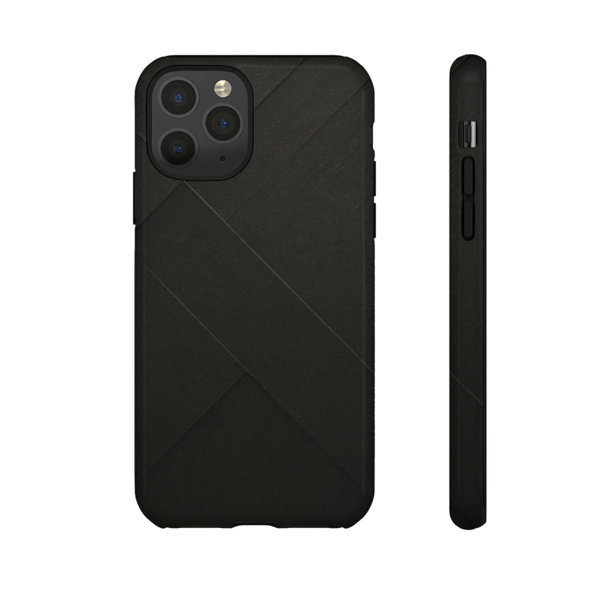 Matte black phone case with diagonal line pattern and camera cutouts