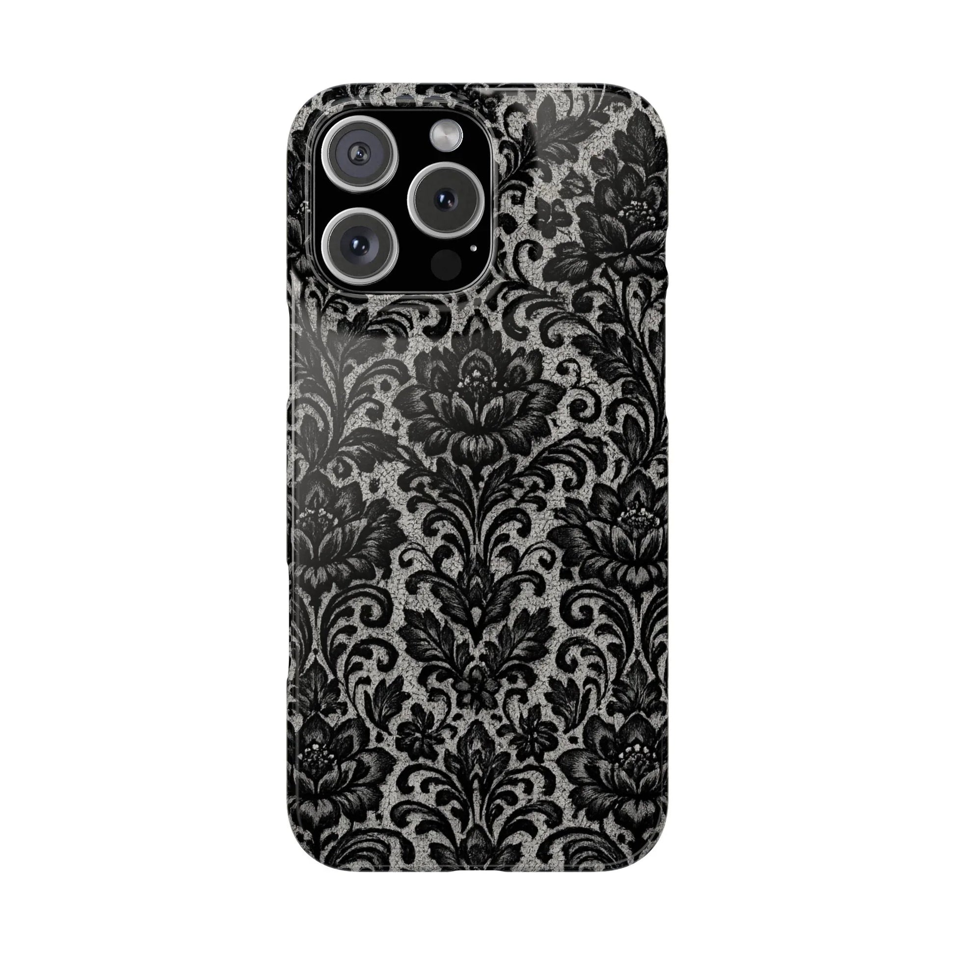 Black Damask Floral Phone Case for iPhone 11-17 and Galaxy S20-S25 - KARARMDESIGN