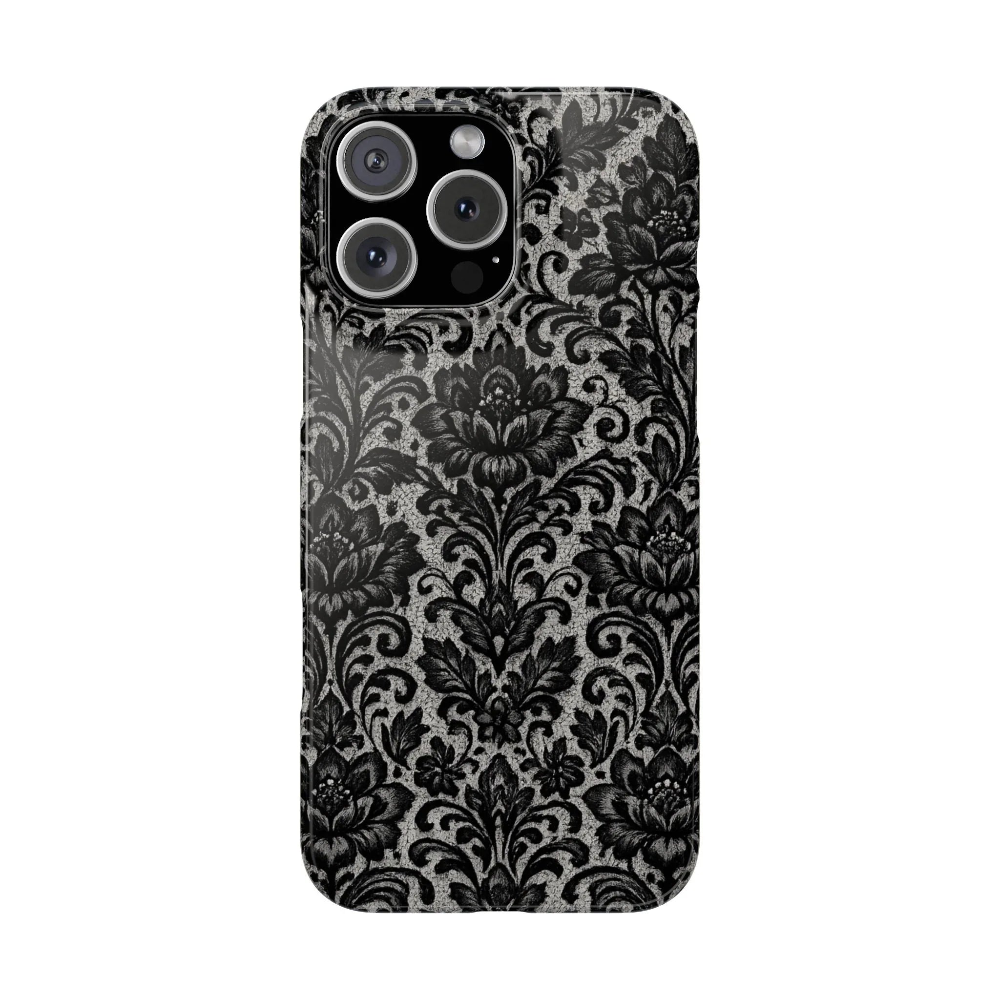 Black Damask Floral Phone Case for iPhone 11-17 and Galaxy S20-S25 - KARARMDESIGN