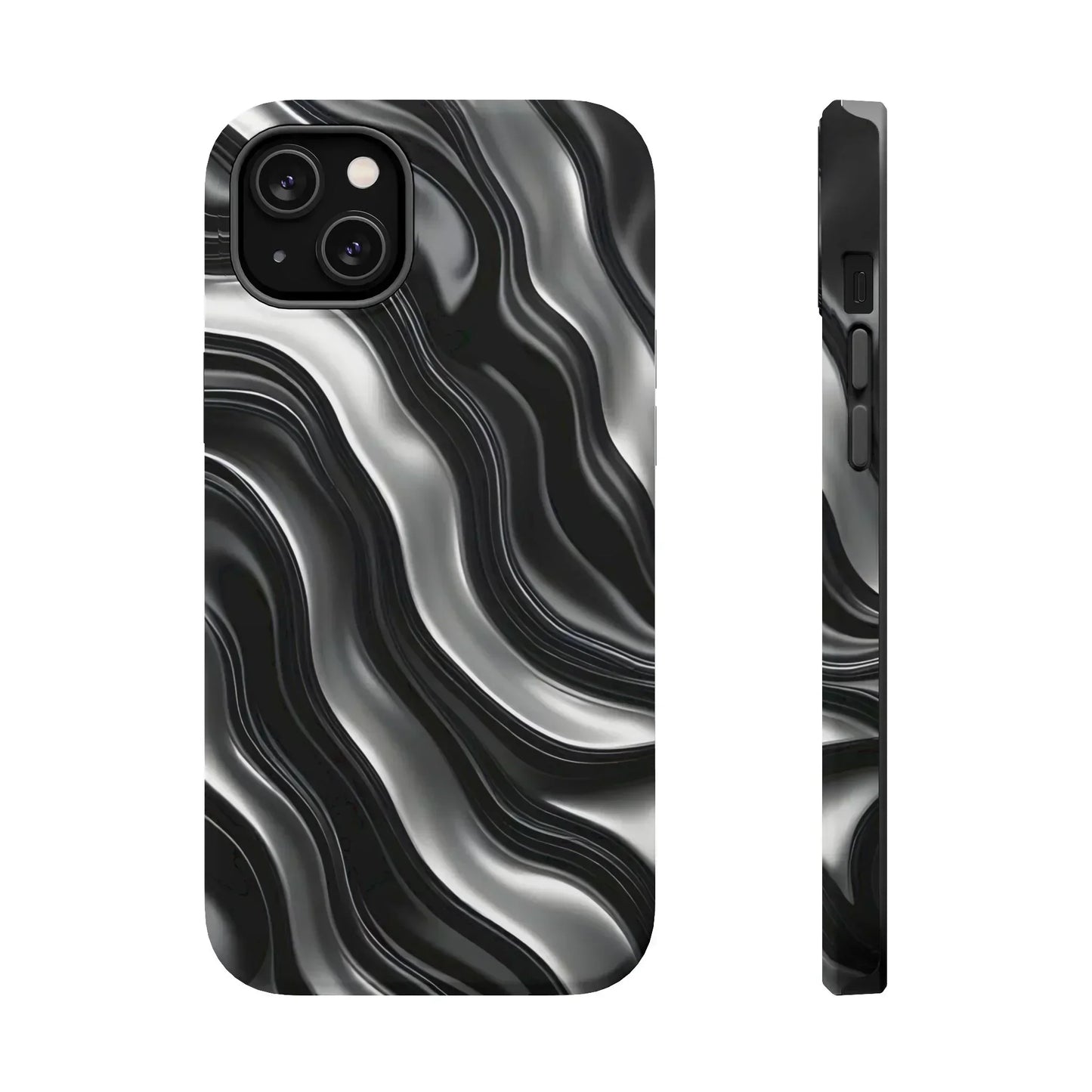 Wavy Illusion Black & Silver MagSafe® Tough Phone Case - KarArmDesign