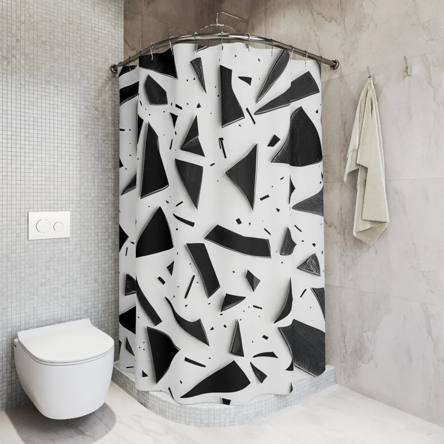 Geometric Shower Curtain - Black & White Abstract Design, Waterproof Fabric - KarArmDesign