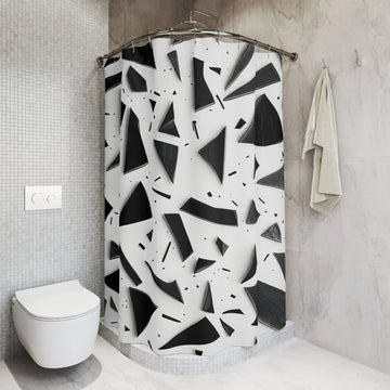 Geometric Shower Curtain - Black & White Abstract Design, Waterproof Fabric - KARARMDESIGN