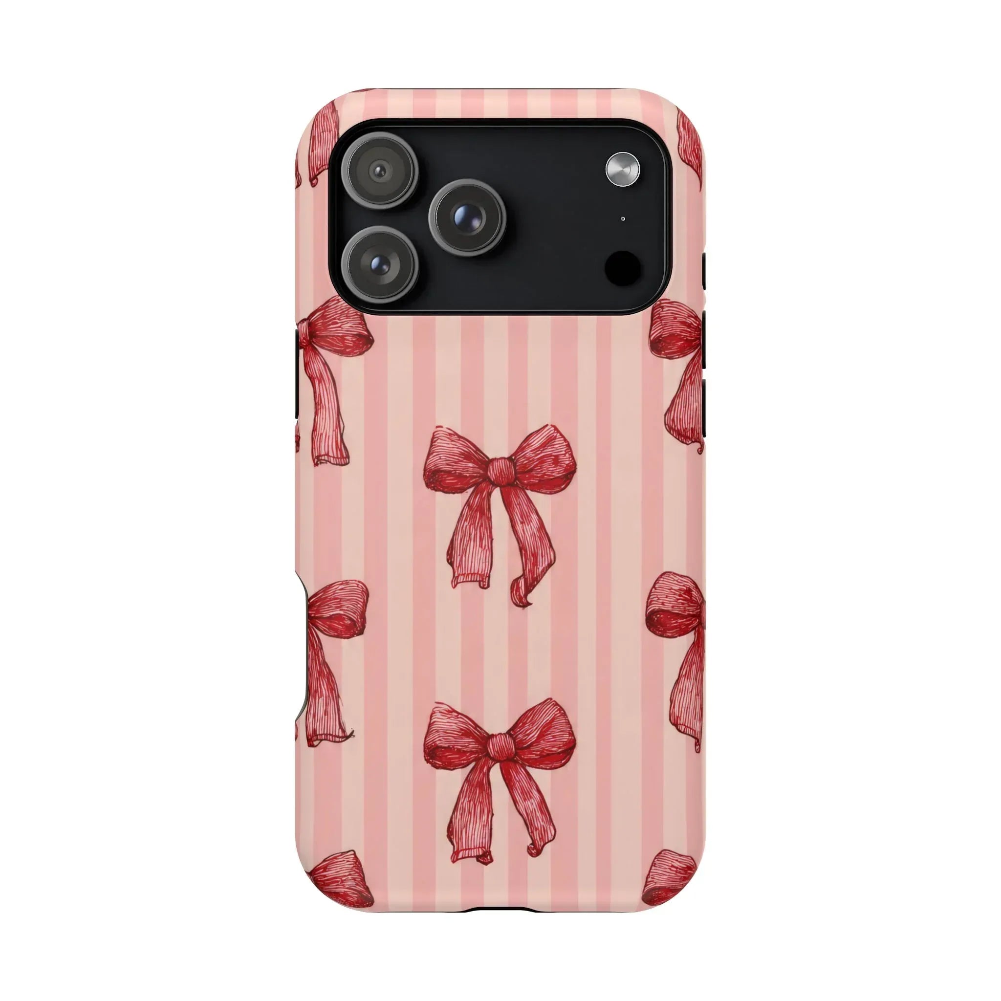 Red Bow Stripe Phone Case for iPhone 11-17 & Galaxy S21-S22 - KARARMDESIGN