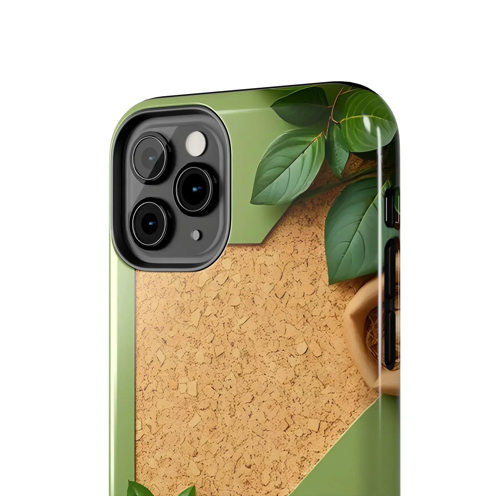 Eco-Inspired Tough Phone Case – Cork Texture with Leaf & Seed Design for iPhone 7-16 and Samsung Galaxy S21-S24 - KarArmDesign