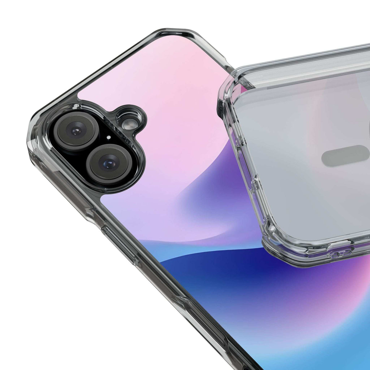 Pastel wave phone case with clear bumper and raised dual-camera cutouts