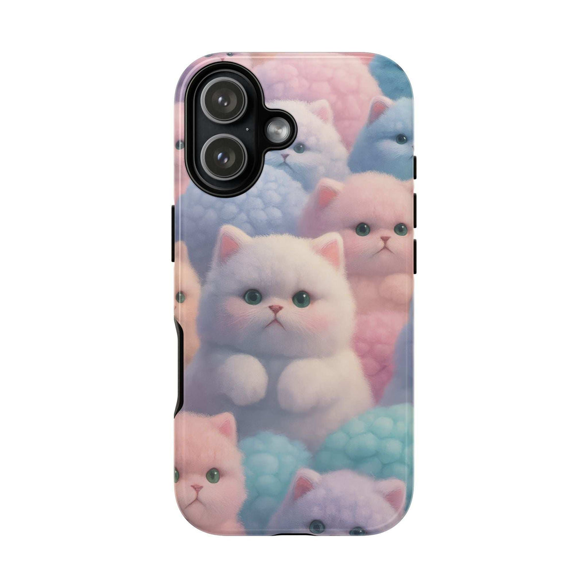 Glossy pastel kitten phone case with cute cat faces and paw-print pattern