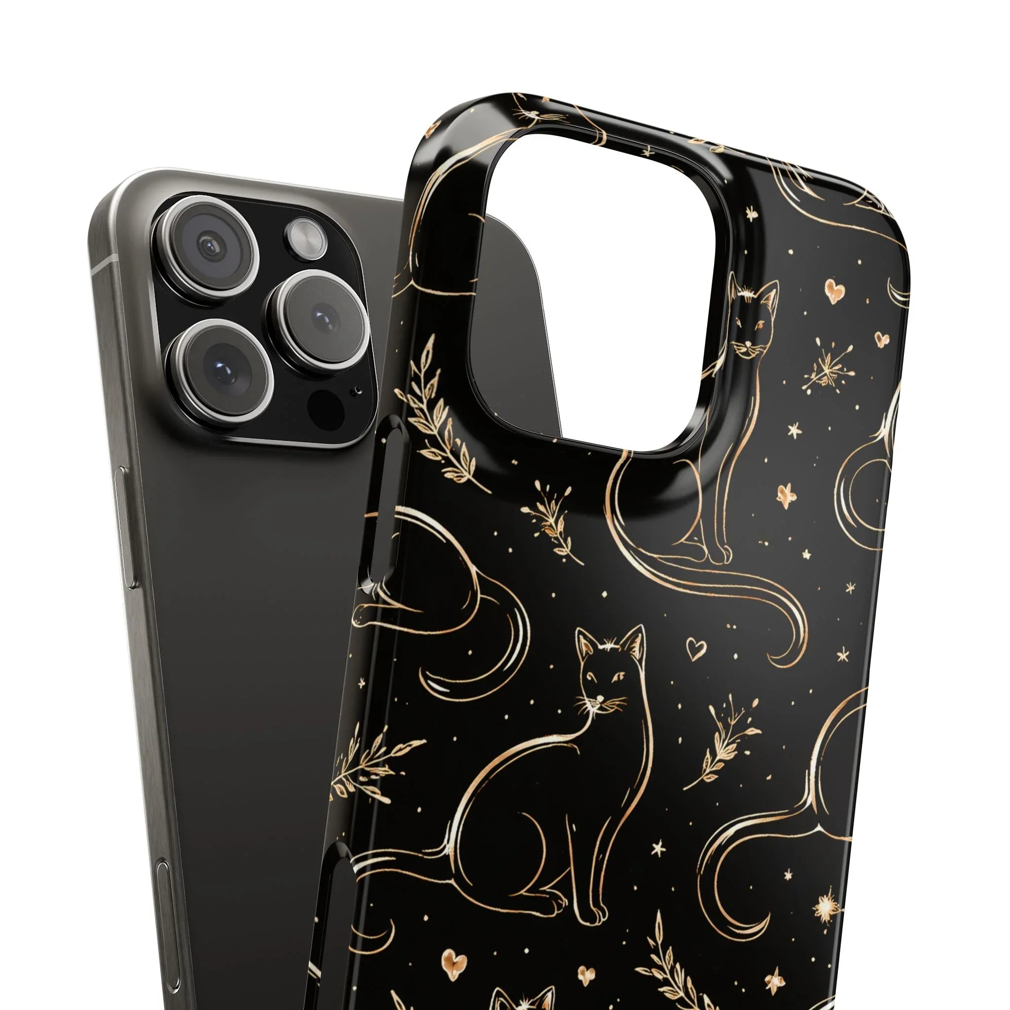 Golden Cat Pattern Phone Case for iPhone 11–17 & Galaxy S21–S25 - KARARMDESIGN