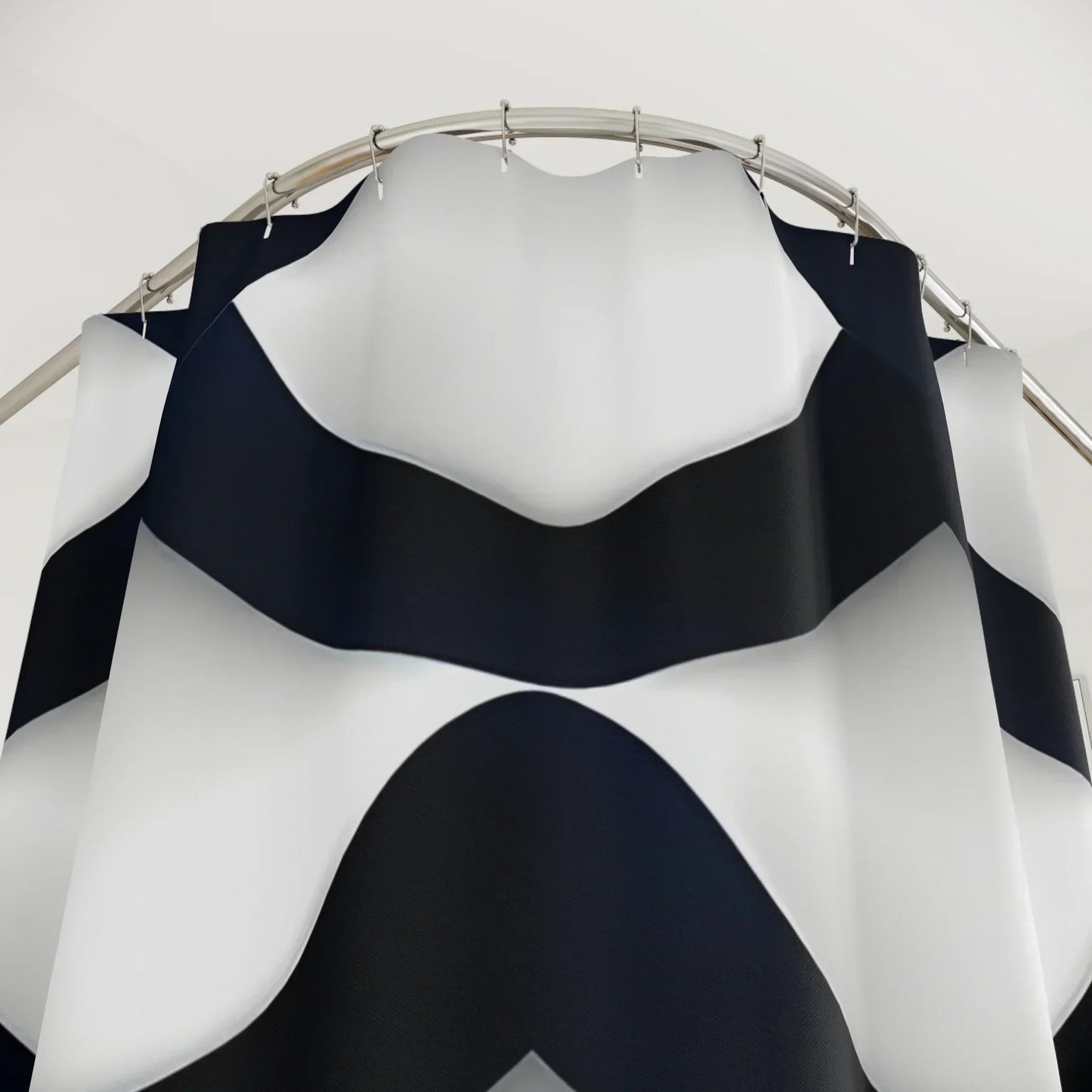 Modern Navy Blue & White Shower Curtain with Geometric Wave Pattern - KarArmDesign