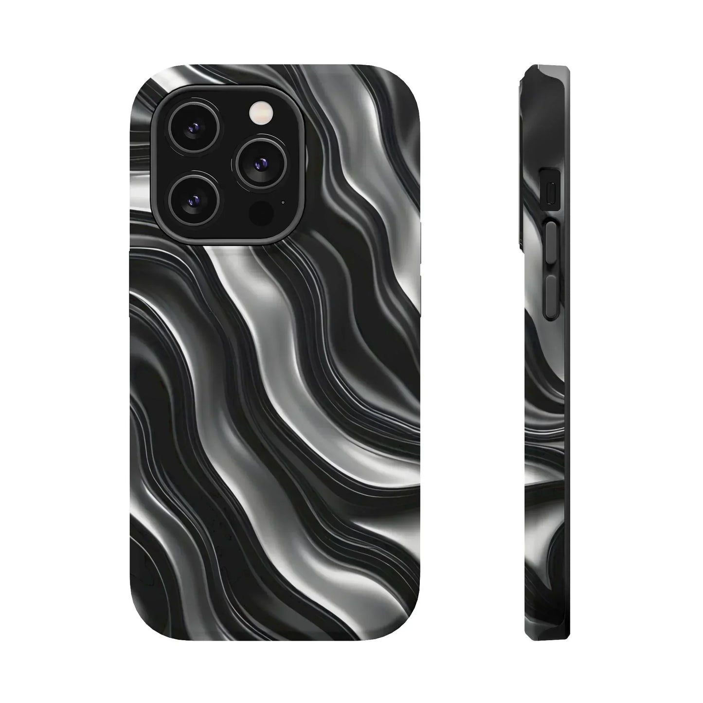 Wavy Illusion Black & Silver MagSafe® Tough Phone Case - KarArmDesign