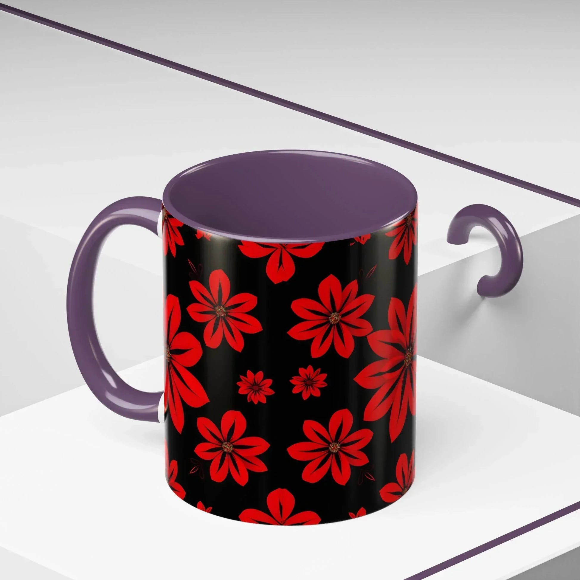 Accent Red Floral Coffee Mug – 11oz & 15oz - KarArmDesign