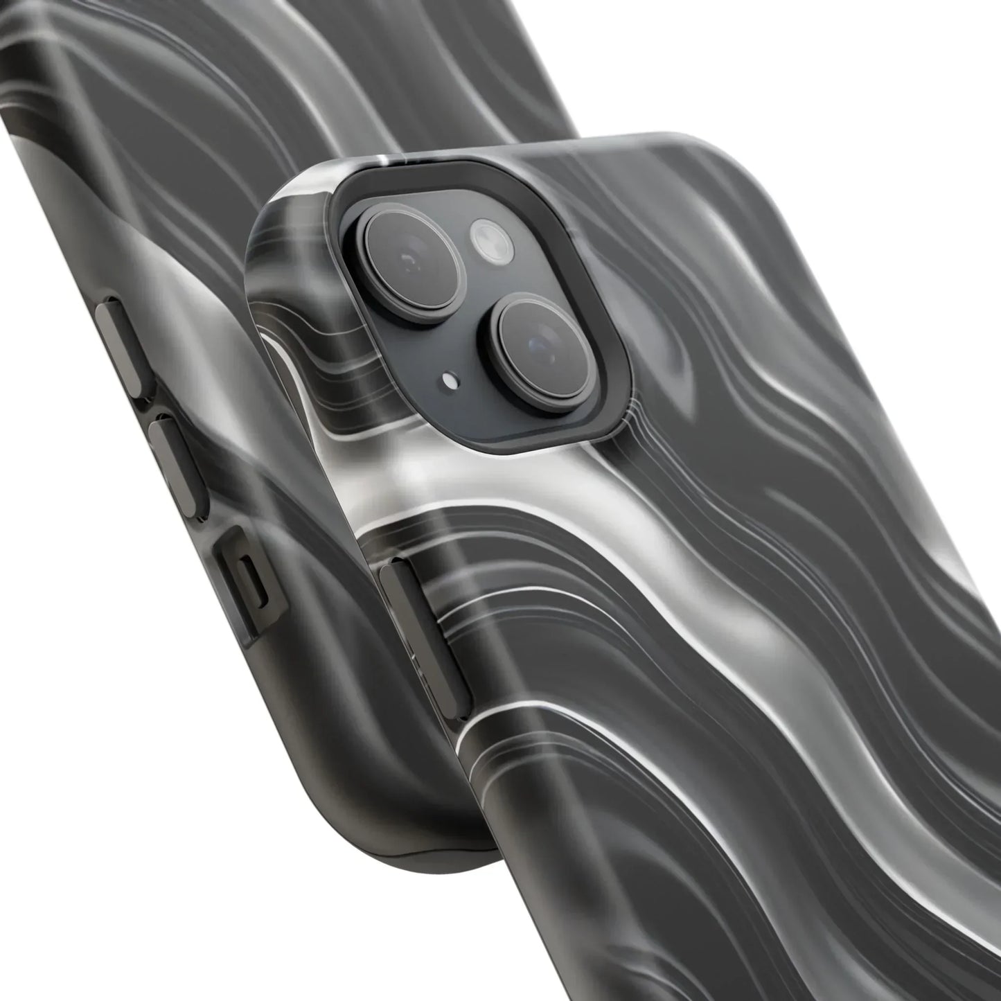 Wavy Illusion Black & Silver MagSafe® Tough Phone Case - KarArmDesign
