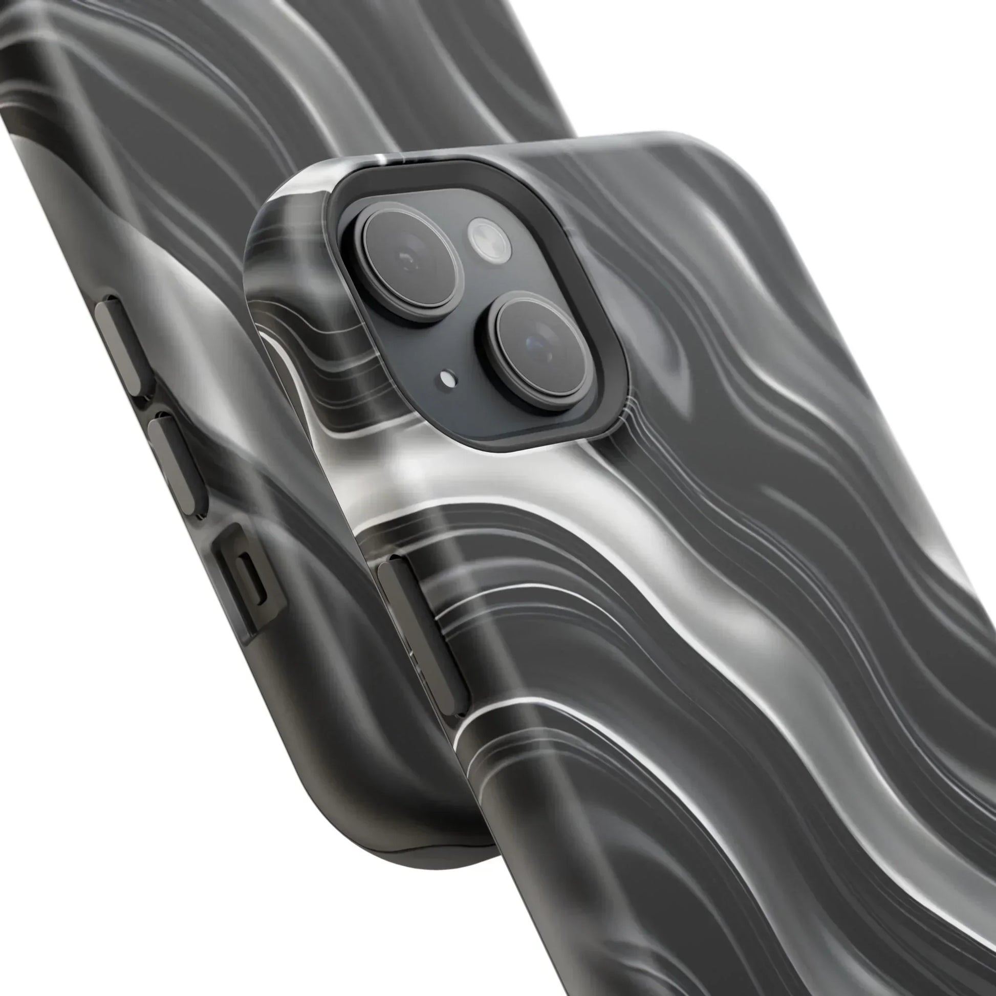 Wavy Illusion Black & Silver MagSafe® Tough Phone Case - KarArmDesign
