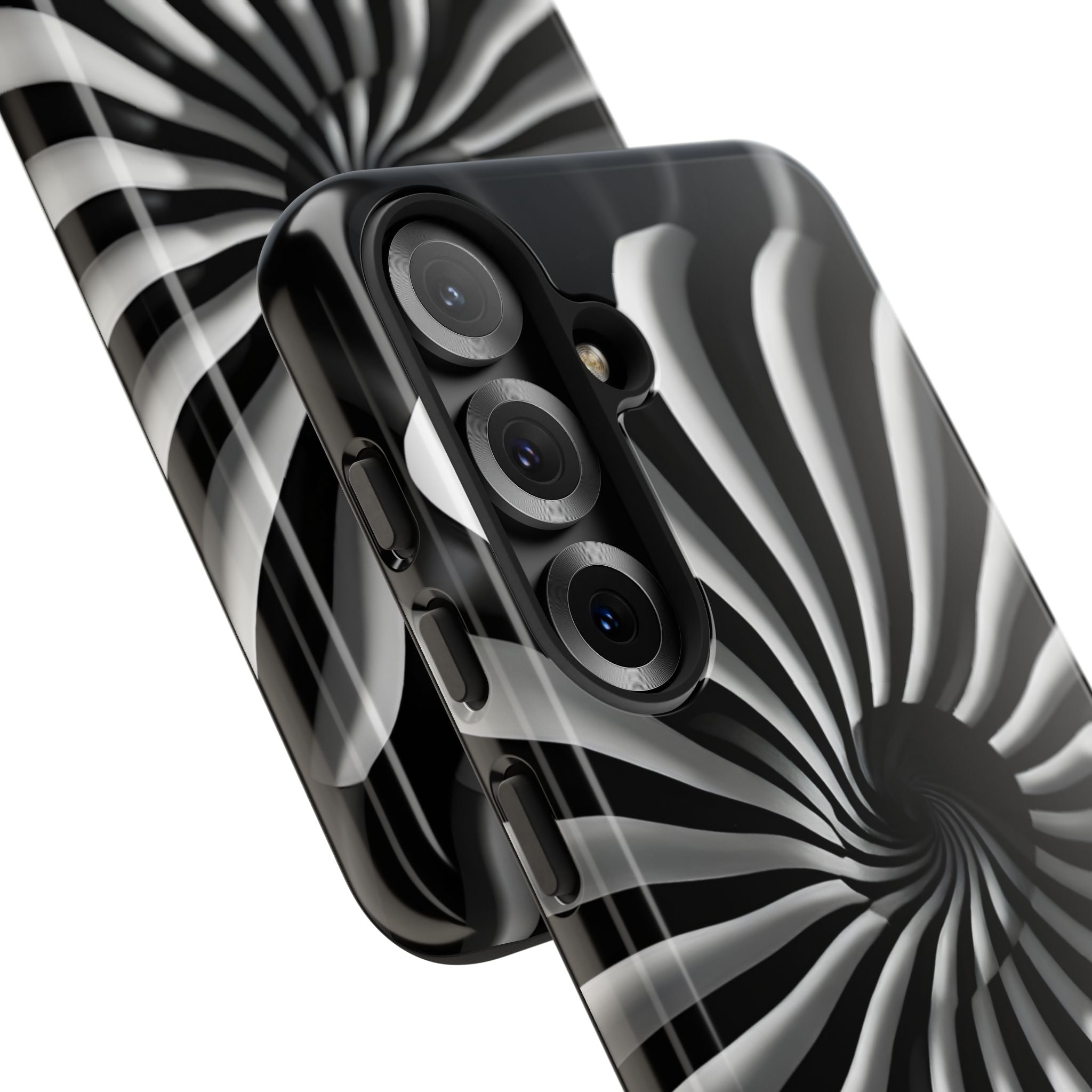 Hypnotic Black and White Spiral Phone Case – Optical Illusion Design for iPhone & Galaxy