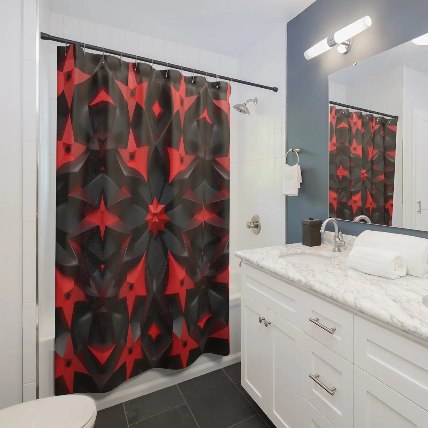 Black and Red Geometric Shower Curtain - KarArmDesign