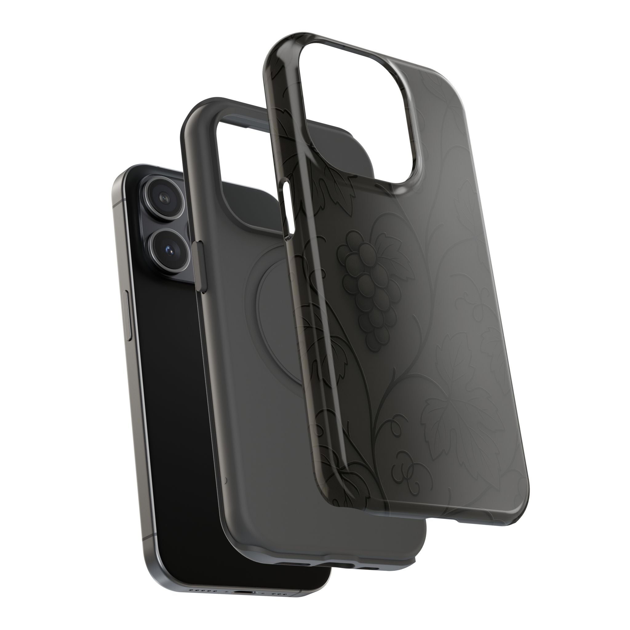 Embossed Grape Leaf Phone Case – Elegant Black Design for iPhone & Samsung