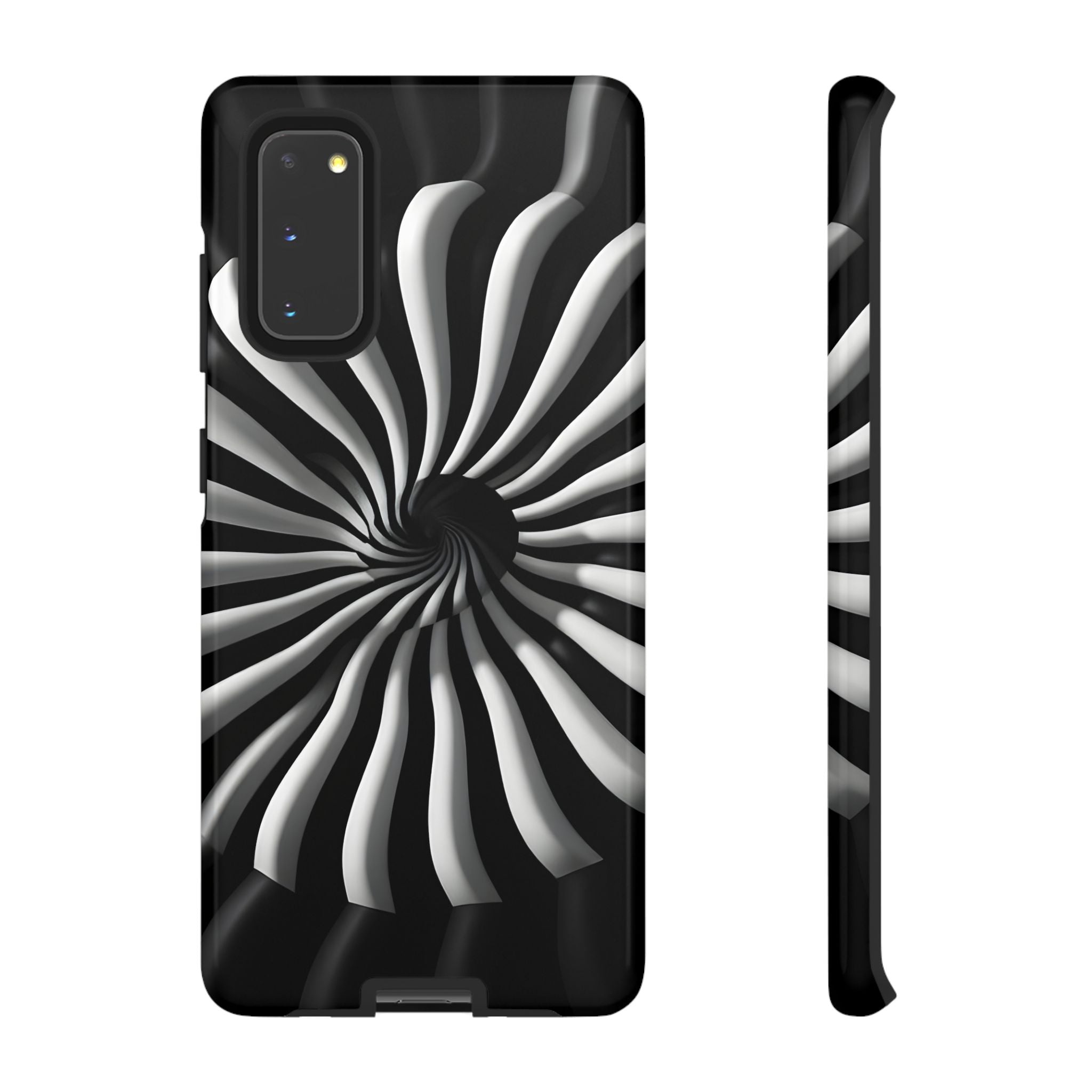 Hypnotic Black and White Spiral Phone Case – Optical Illusion Design for iPhone & Galaxy