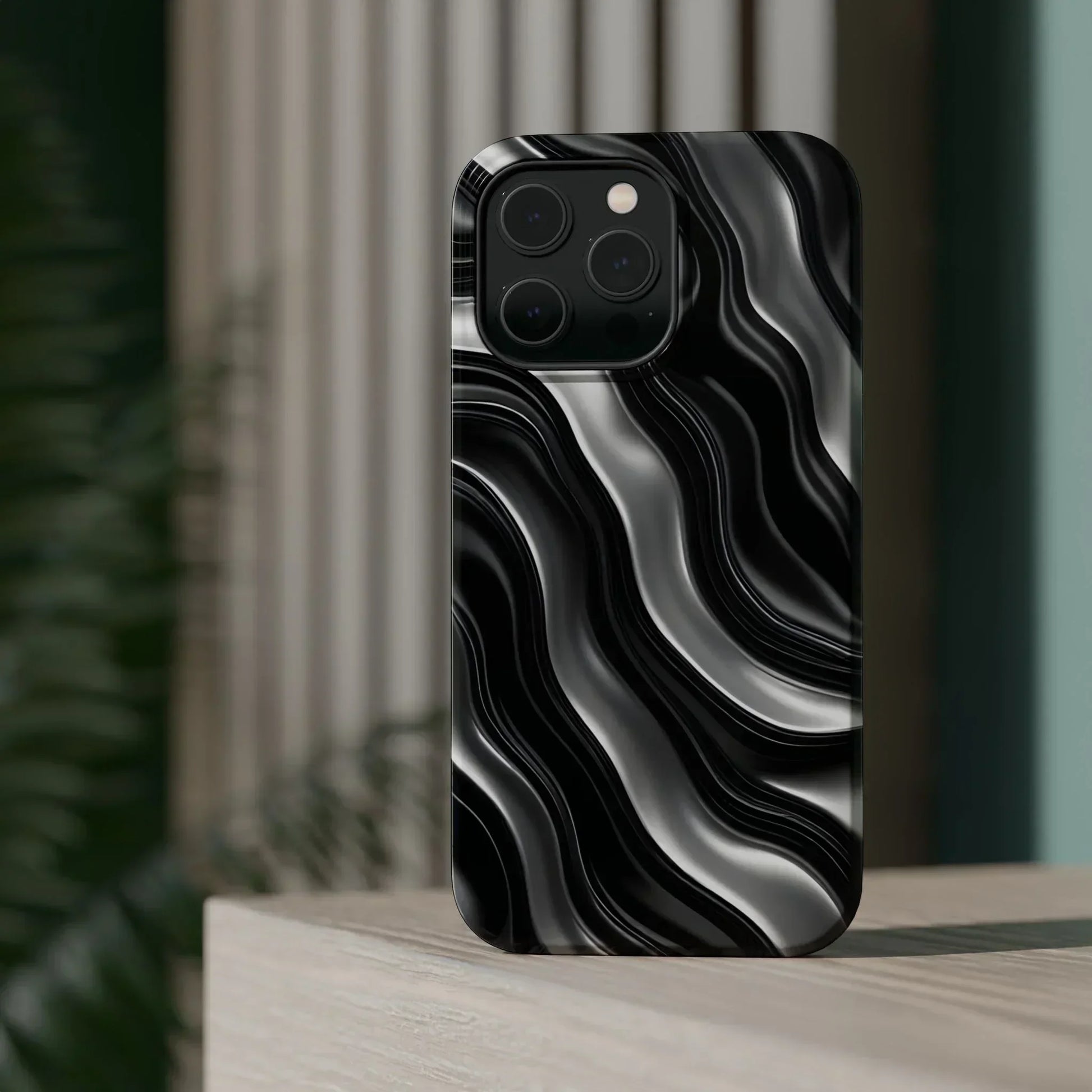 Wavy Illusion Black & Silver MagSafe® Tough Phone Case - KarArmDesign