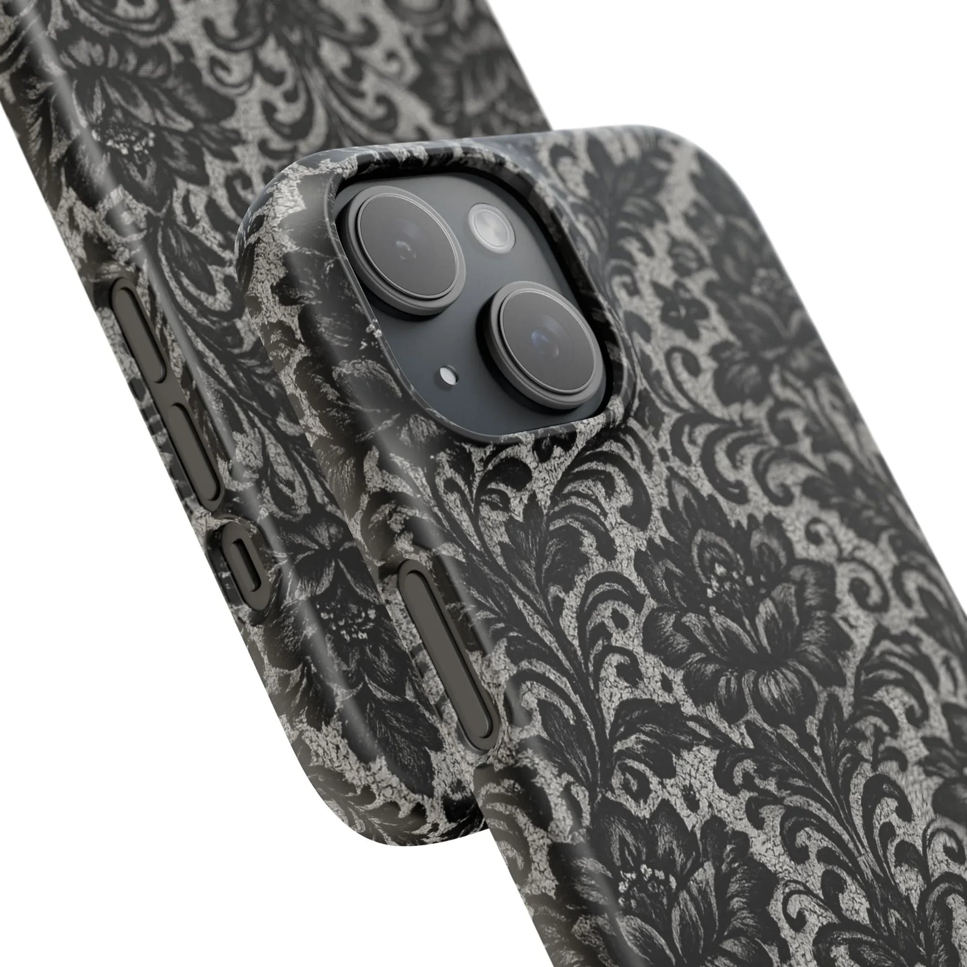 Black Damask Floral Phone Case for iPhone 11-17 and Galaxy S20-S25 - KARARMDESIGN