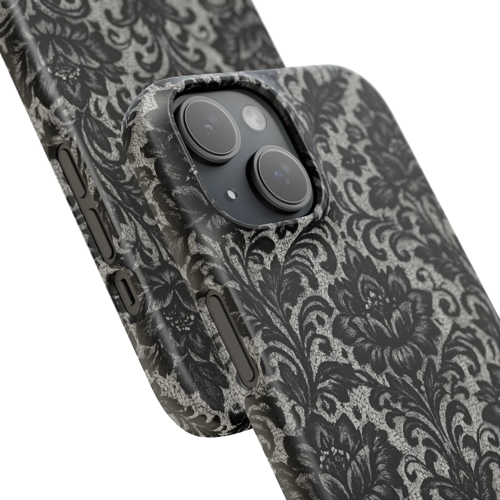 Black Damask Floral Phone Case for iPhone 11-17 and Galaxy S20-S25 - KARARMDESIGN