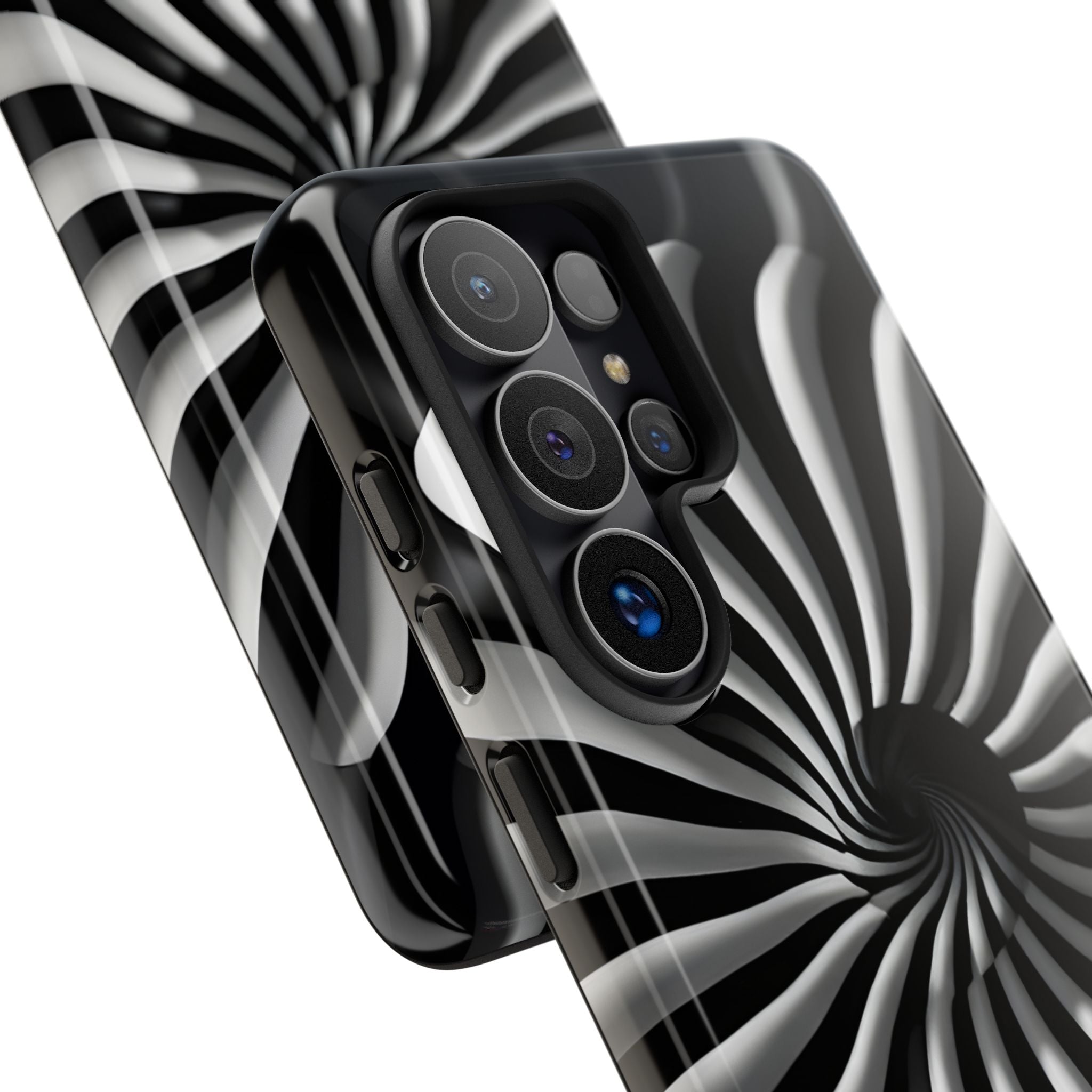 Hypnotic Black and White Spiral Phone Case – Optical Illusion Design for iPhone & Galaxy