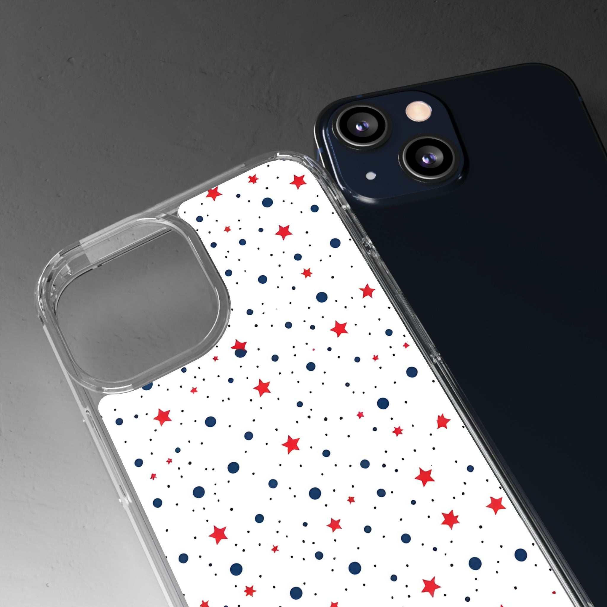 White Polka Dot & Stars Clear Case for iPhone & Samsung