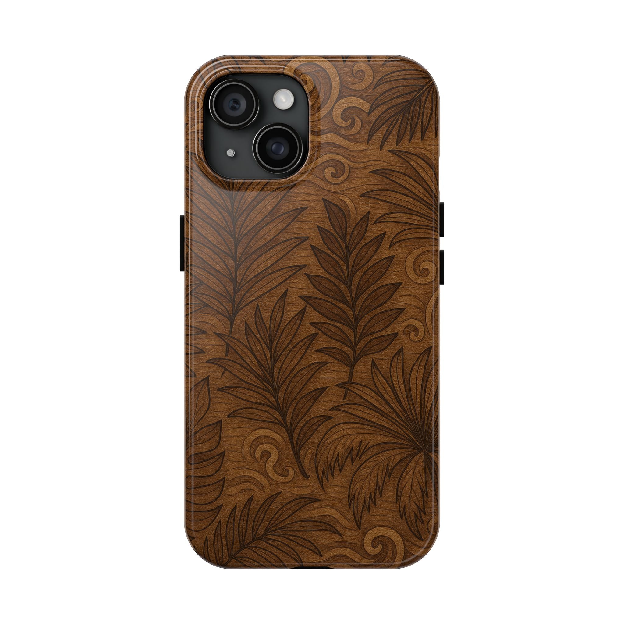 Wood Leaf Armor Phone Case for iPhone 11–17 & Galaxy S21–S26