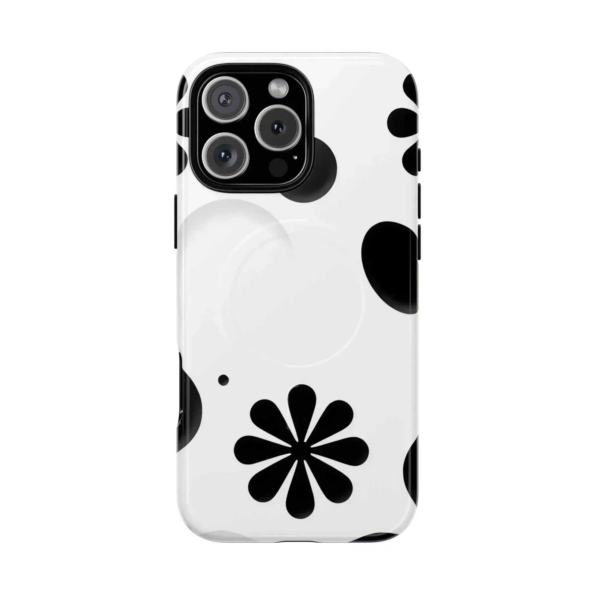 Elegant Black Floral Magnetic Phone Case for iPhone 14-16 - KARARMDESIGN