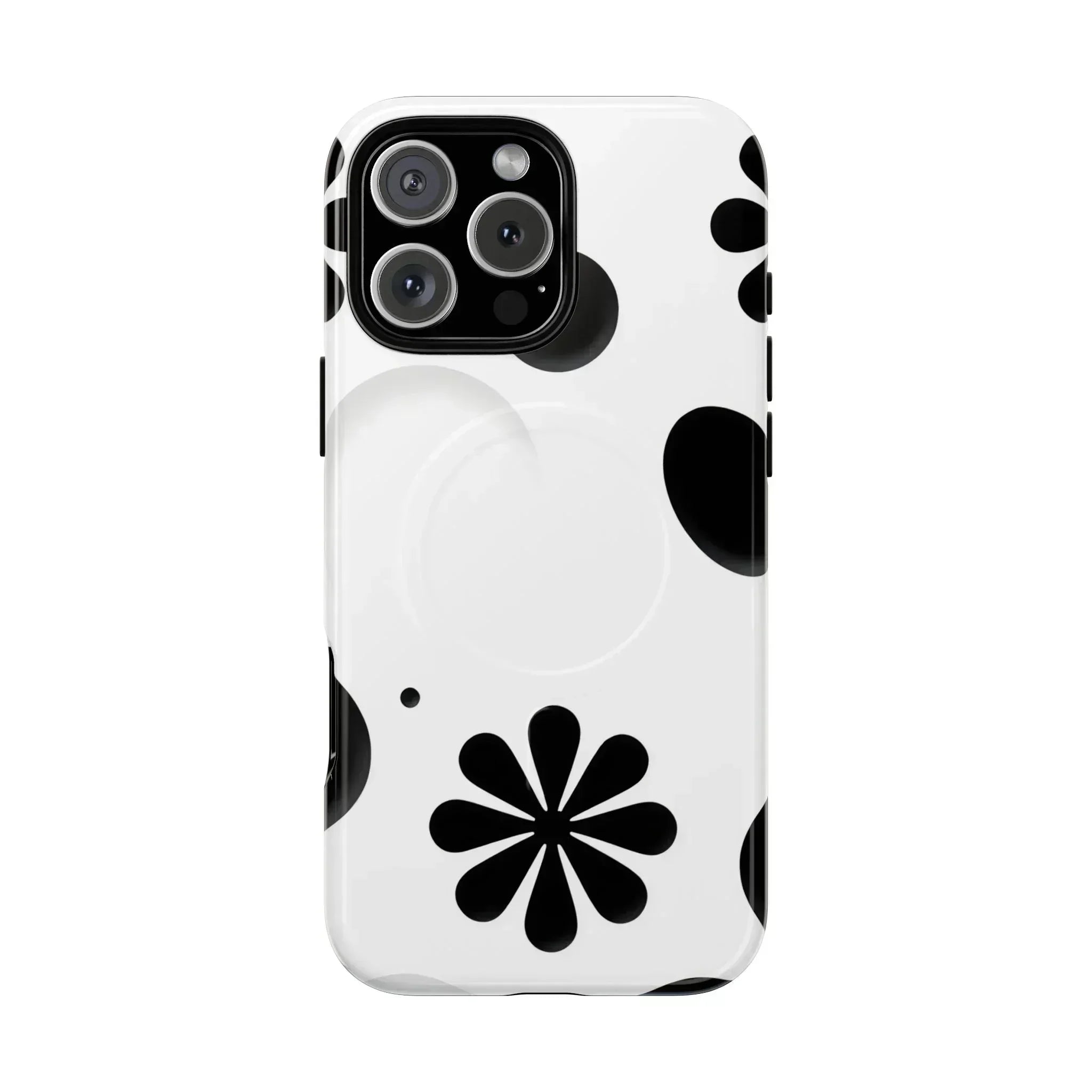 Elegant Black Floral Magnetic Phone Case for iPhone 14-16 - KARARMDESIGN