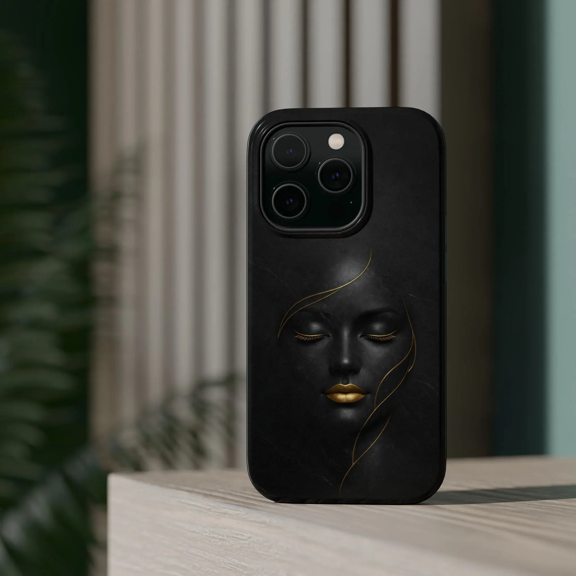 Black Gold Face Phone Case for iPhone 13-17 - KARARMDESIGN