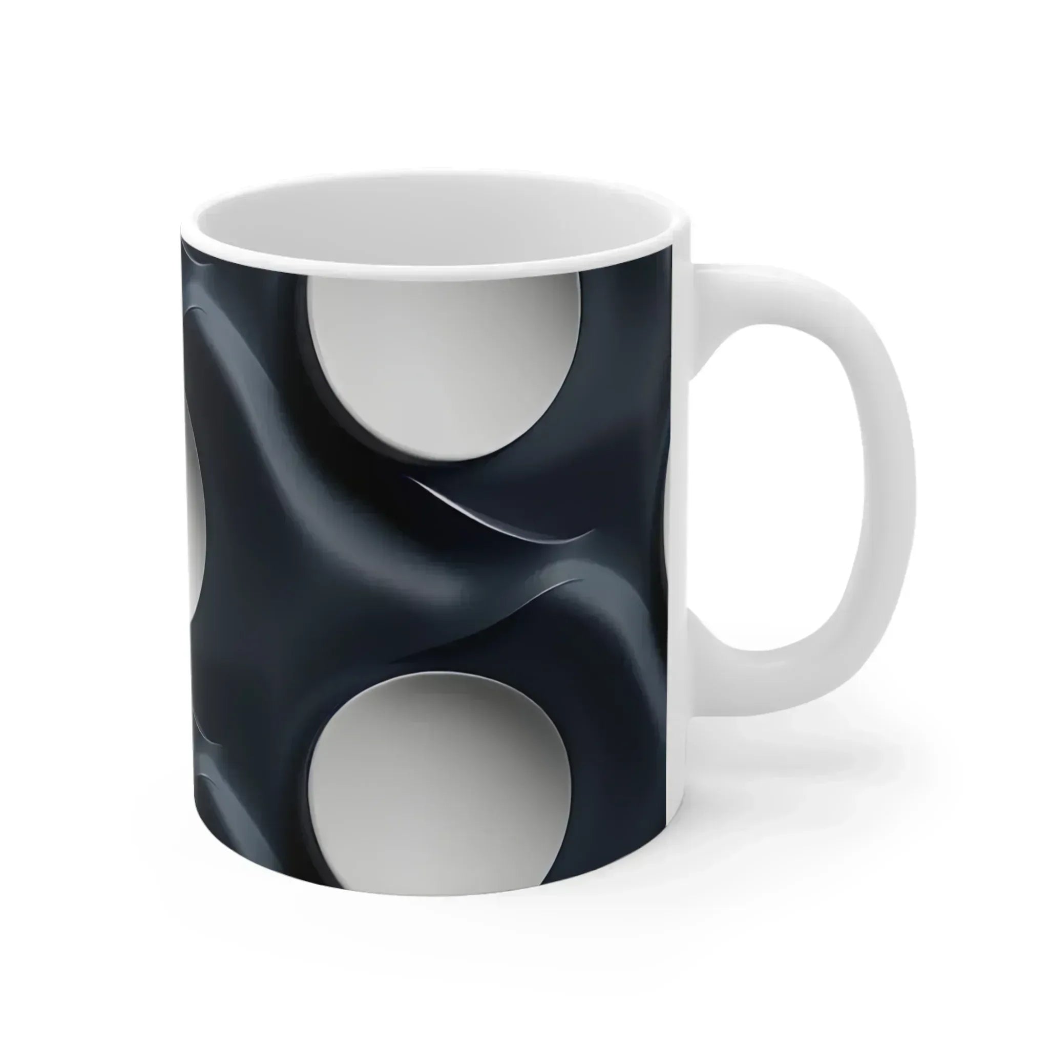 Abstract Black and White Swirl Mug with Central Vortex Design - KARARMDESIGN