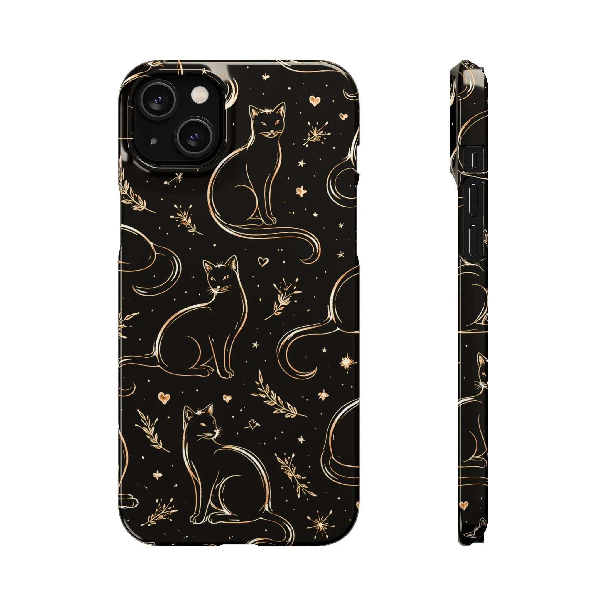 Golden Cat Pattern Phone Case for iPhone 11–17 & Galaxy S21–S25 - KARARMDESIGN