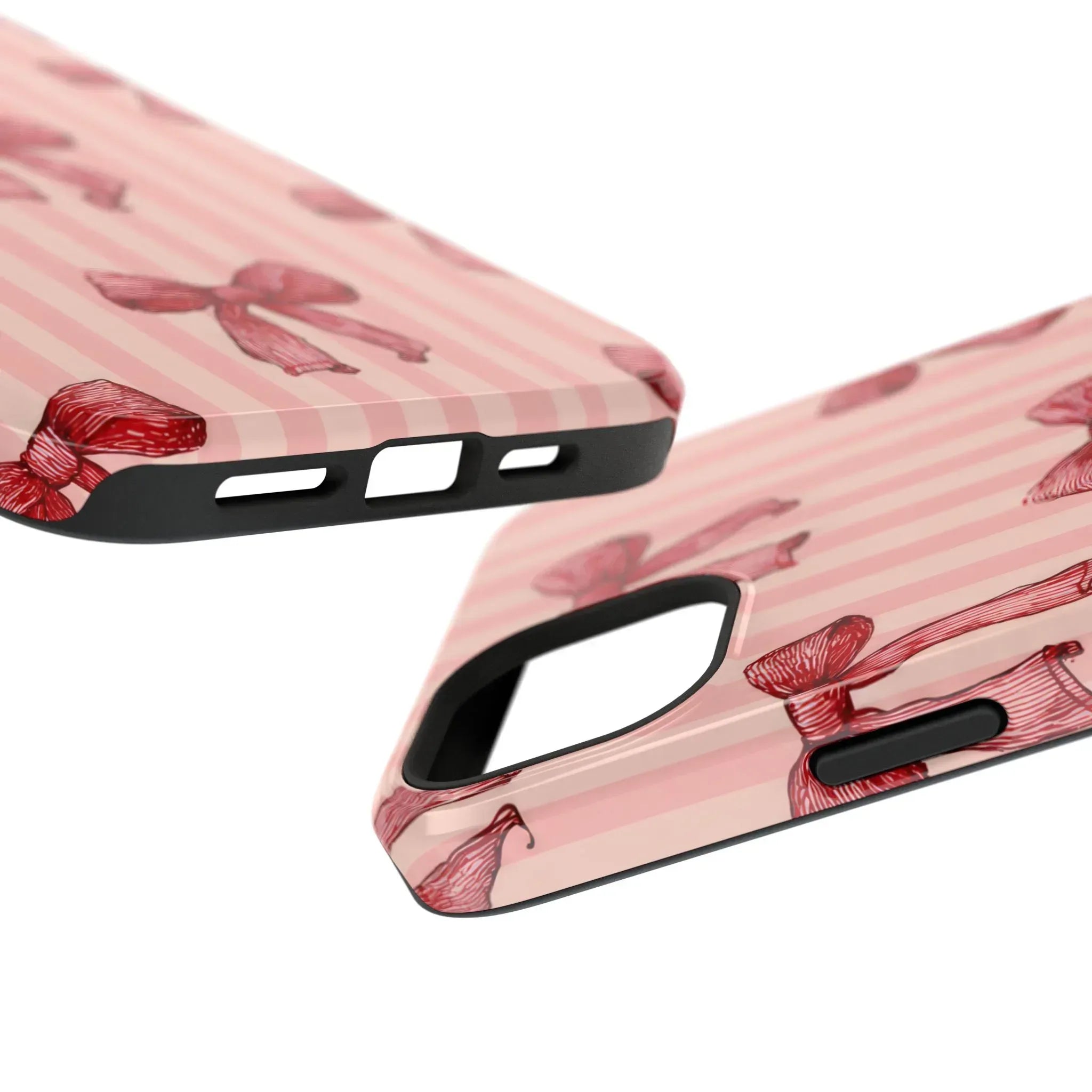 Red Bow Stripe Phone Case for iPhone 11-17 & Galaxy S21-S22 - KARARMDESIGN