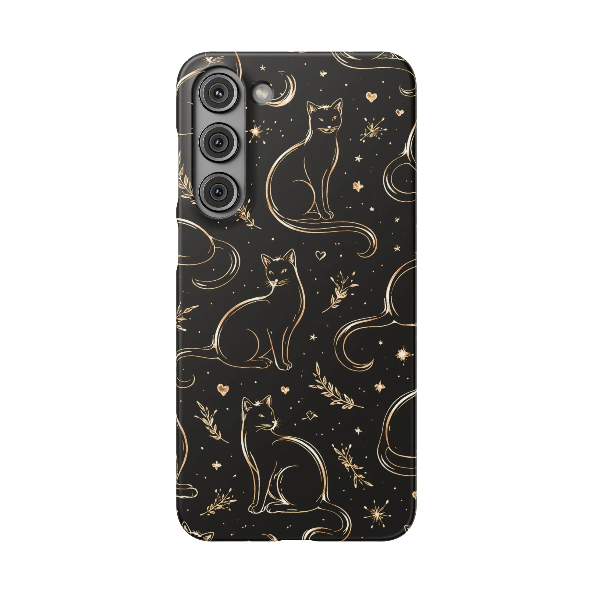 Golden Cat Pattern Phone Case for iPhone 11–17 & Galaxy S21–S25 - KARARMDESIGN