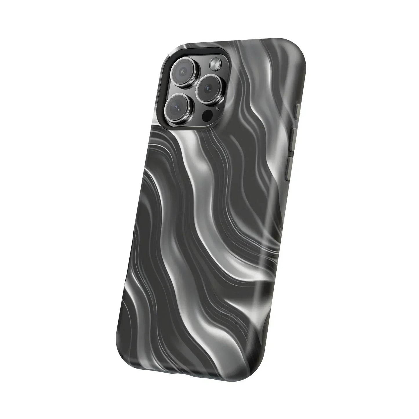 Wavy Illusion Black & Silver MagSafe® Tough Phone Case - KarArmDesign