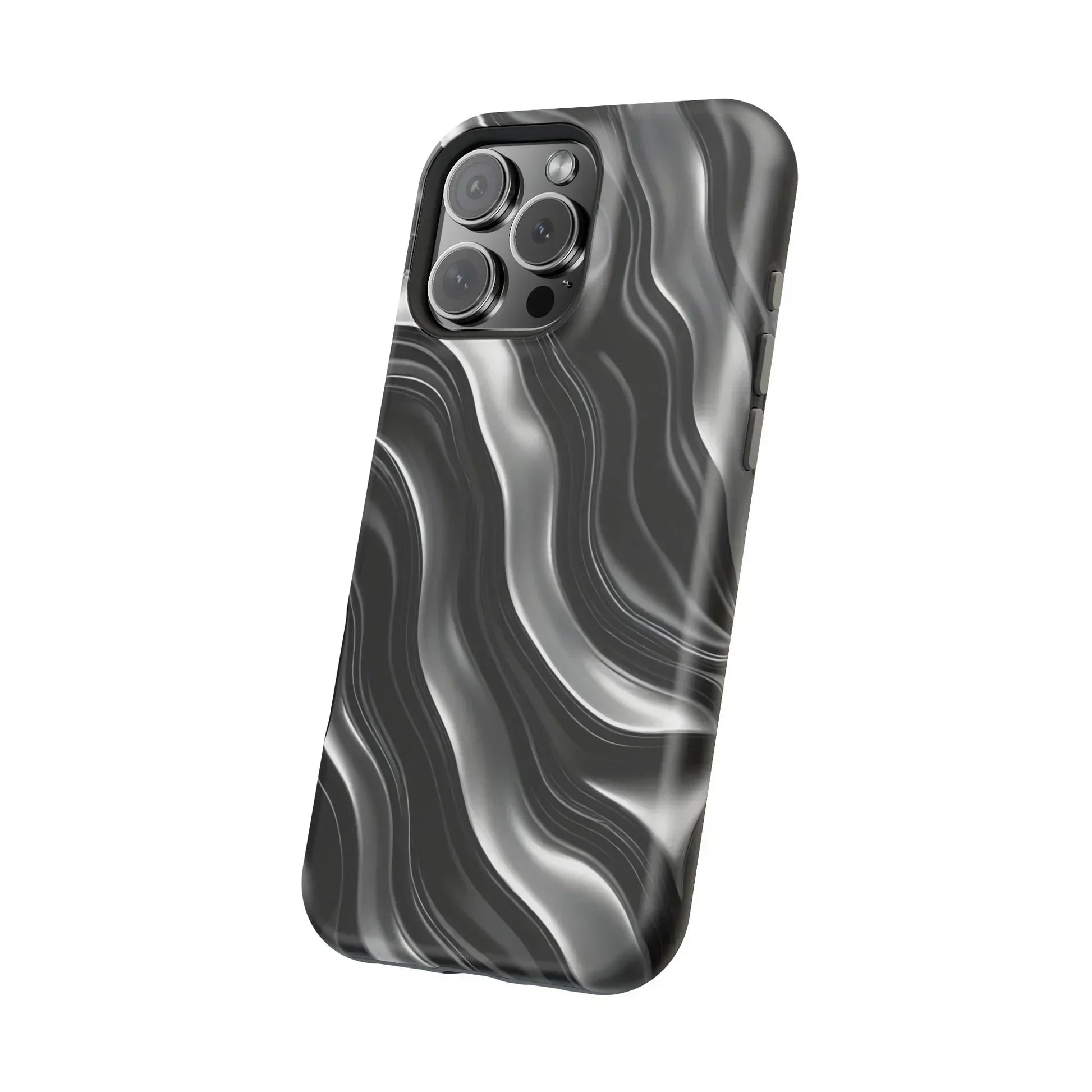 Wavy Illusion Black & Silver MagSafe® Tough Phone Case - KarArmDesign