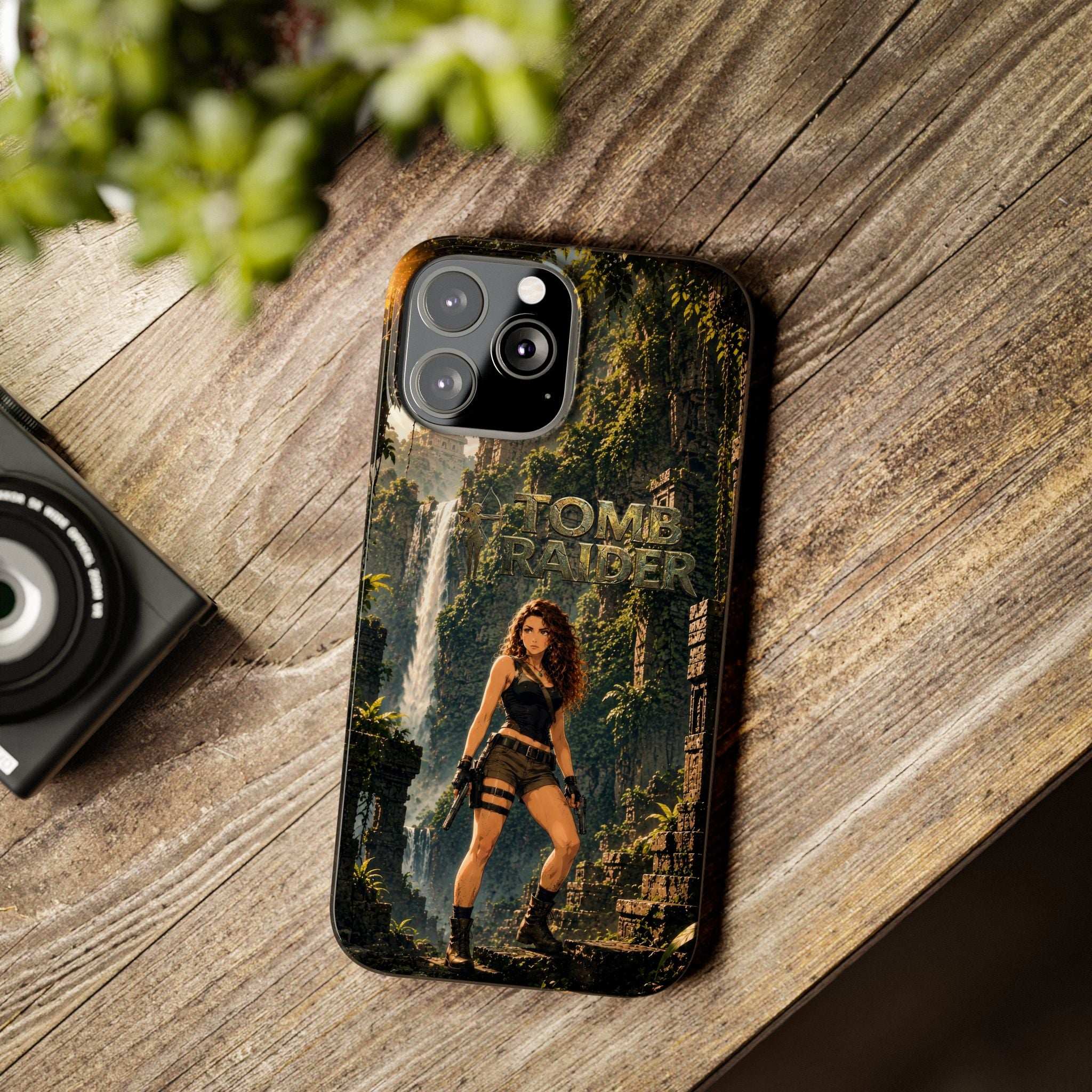 Phone case for iPhone 11–17 with jungle adventurer graphic and camera cutouts