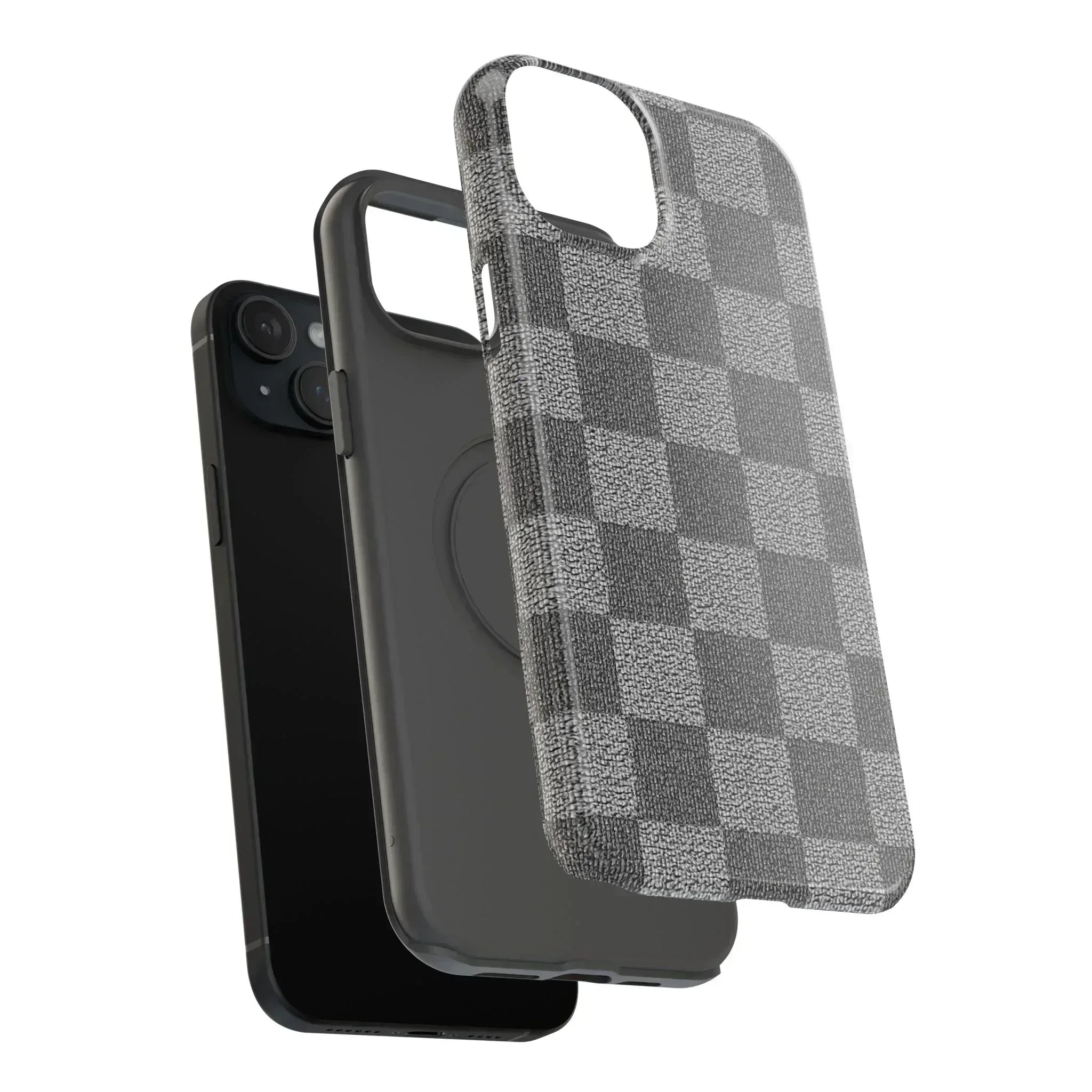 Gray Checkered Phone Case for iPhone 12-16 and Galaxy S21-S22 - KARARMDESIGN