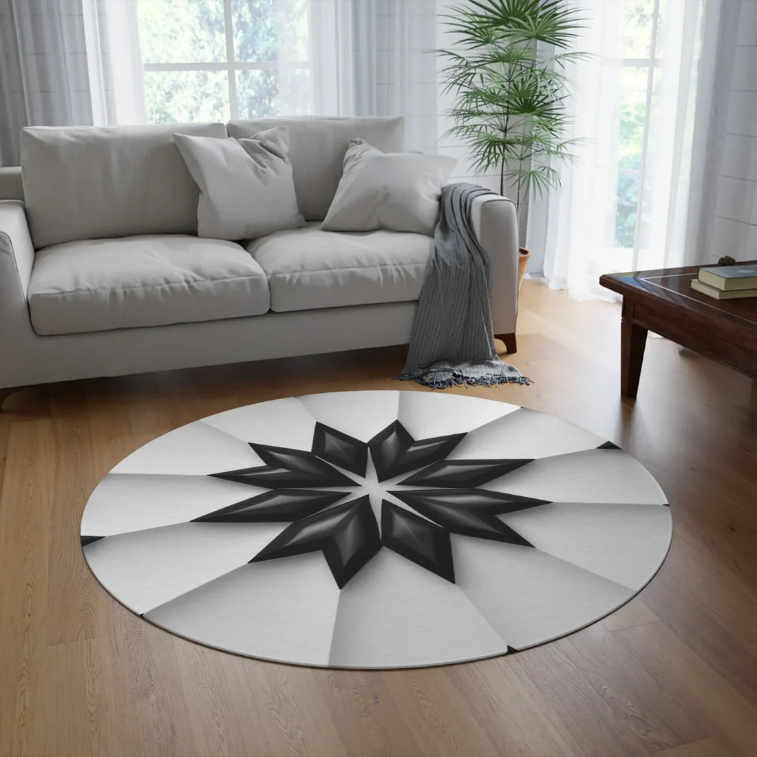 Modern Black and White Round Rug – 3D Effect for Artistic Floors - KarArmDesign