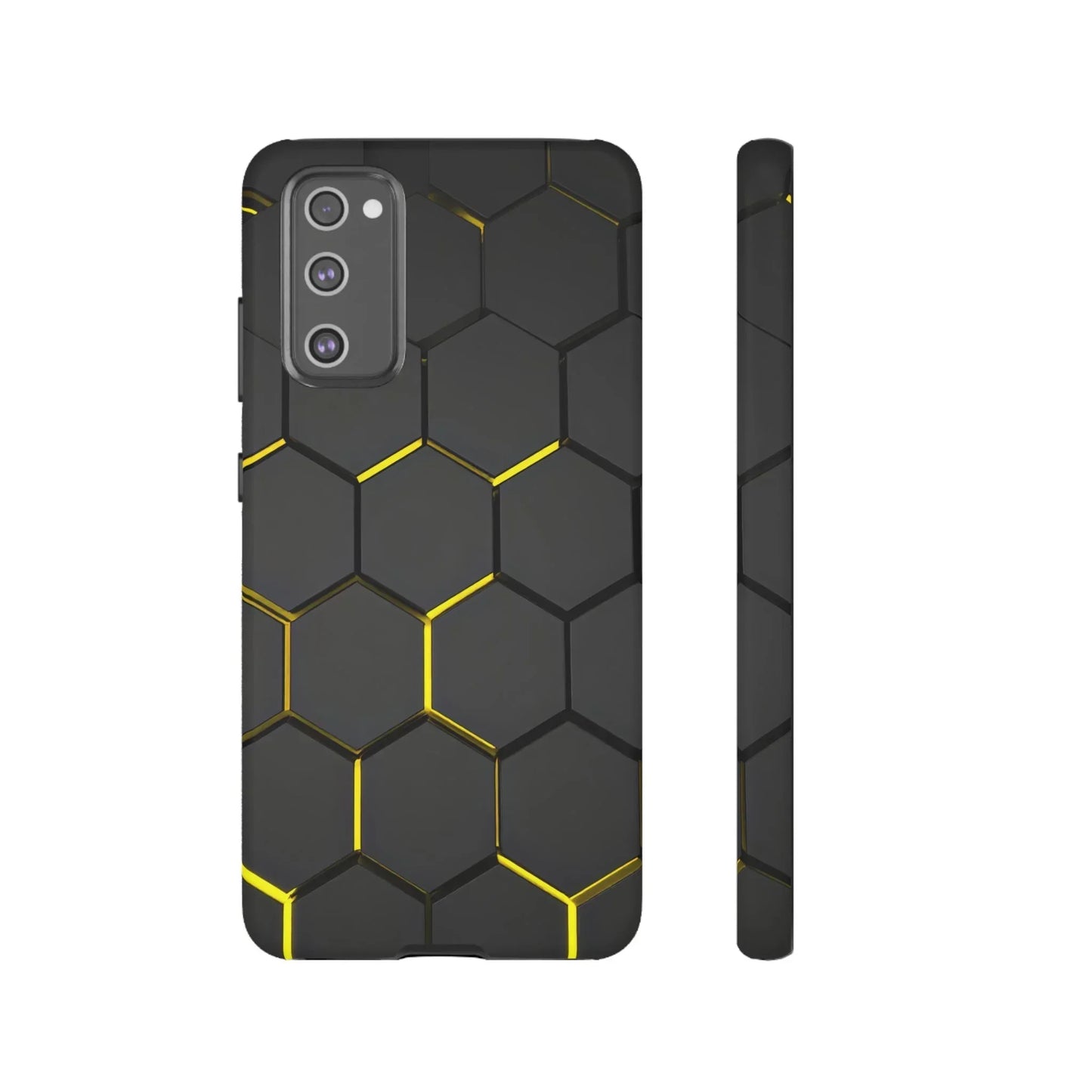 Black and Yellow Hexagon Geometric Tough Phone Case for Galaxy and Pixel - KarArmDesign