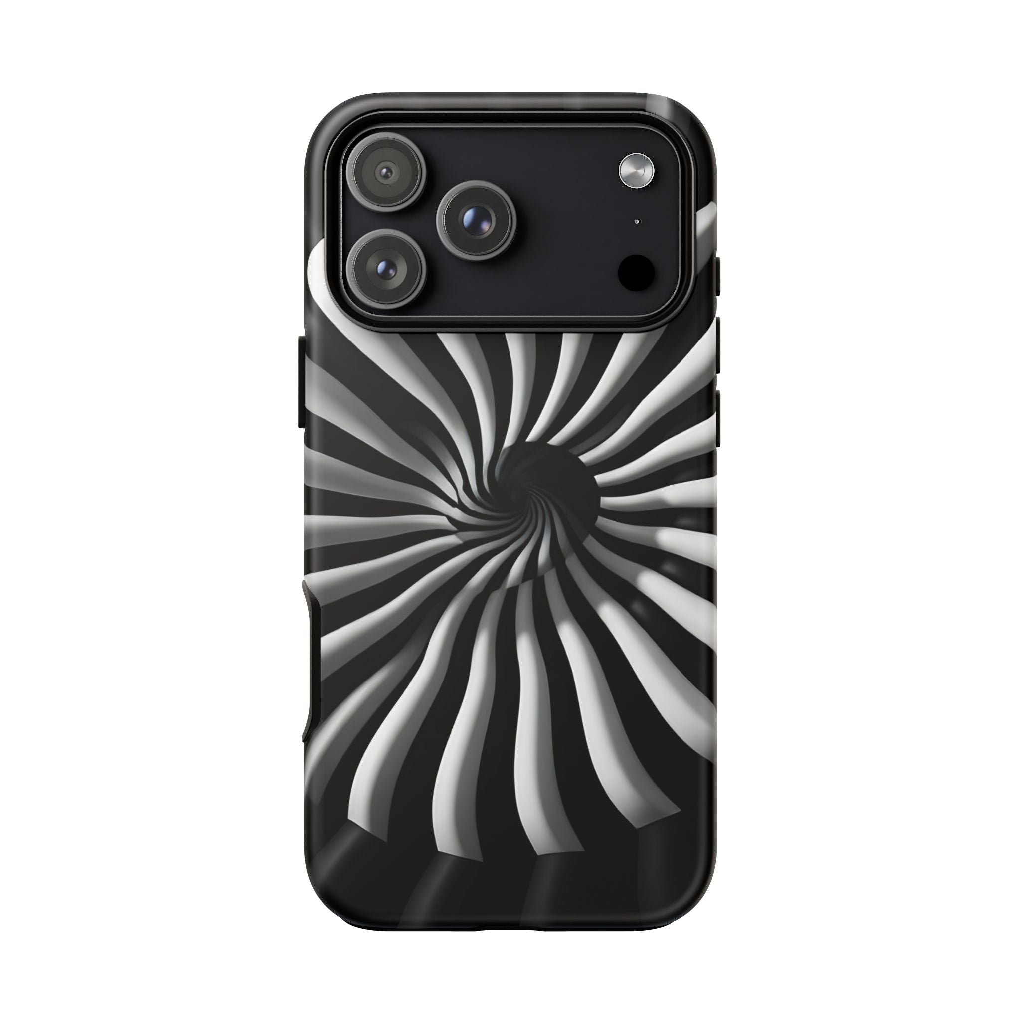 Hypnotic Black and White Spiral Phone Case – Optical Illusion Design for iPhone & Galaxy