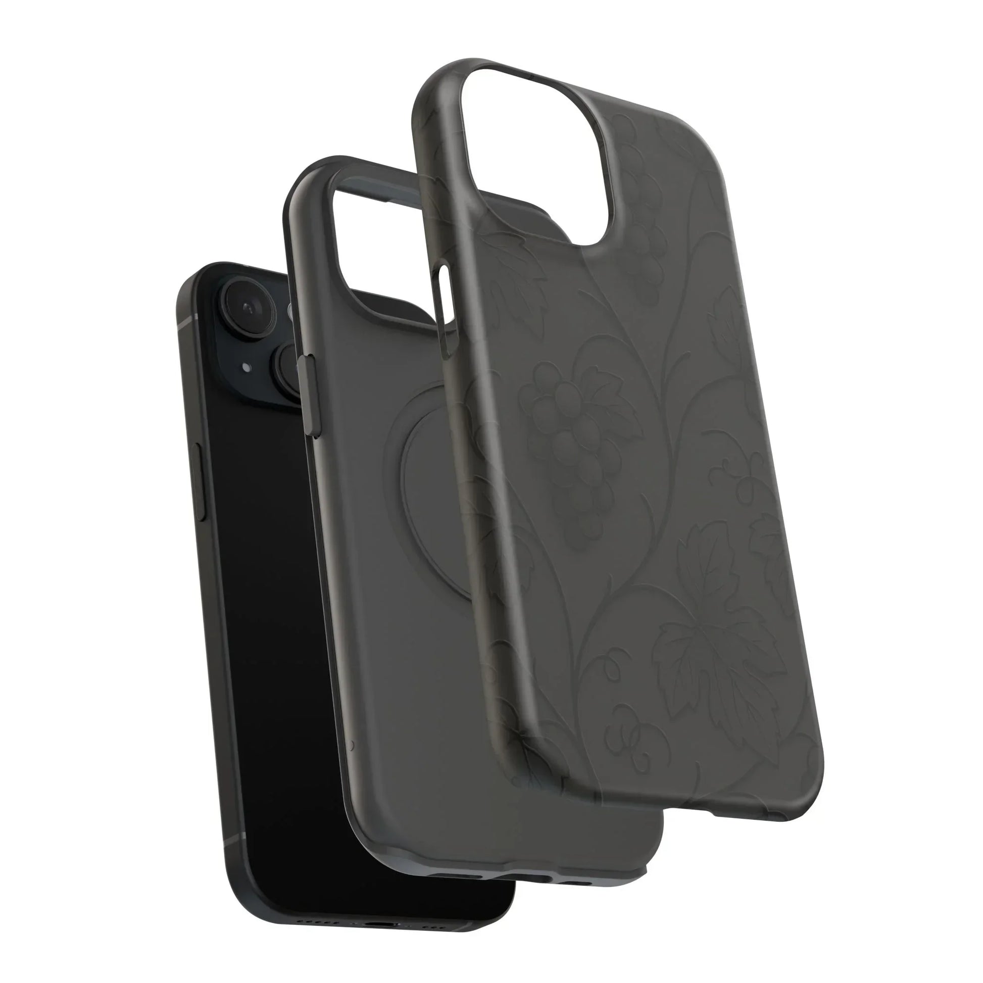 Elegant Embossed Grape Leaf Black Phone Case for iPhone and Galaxy - KarArmDesign