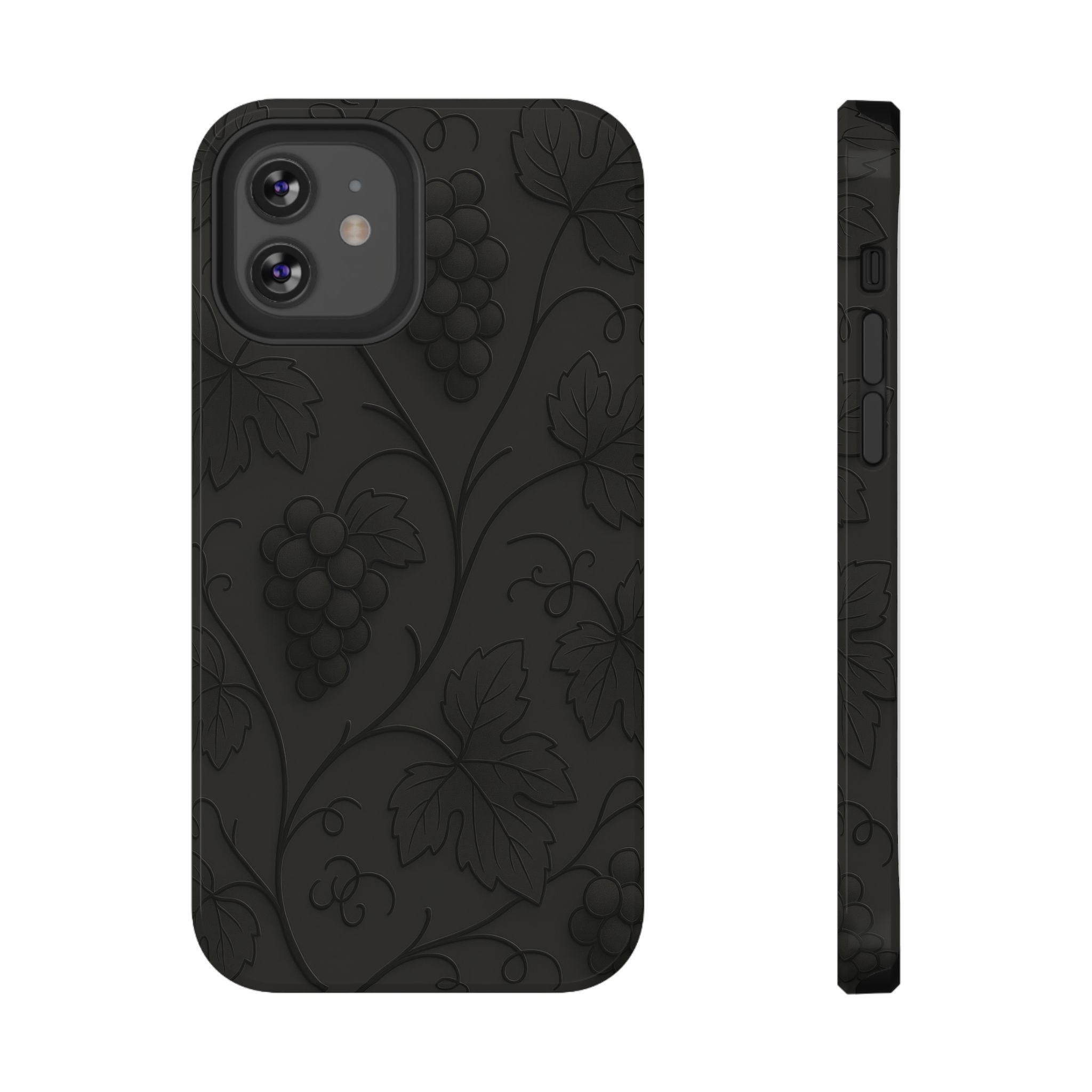 Embossed Grape Leaf Phone Case – Elegant Black Design for iPhone & Samsung