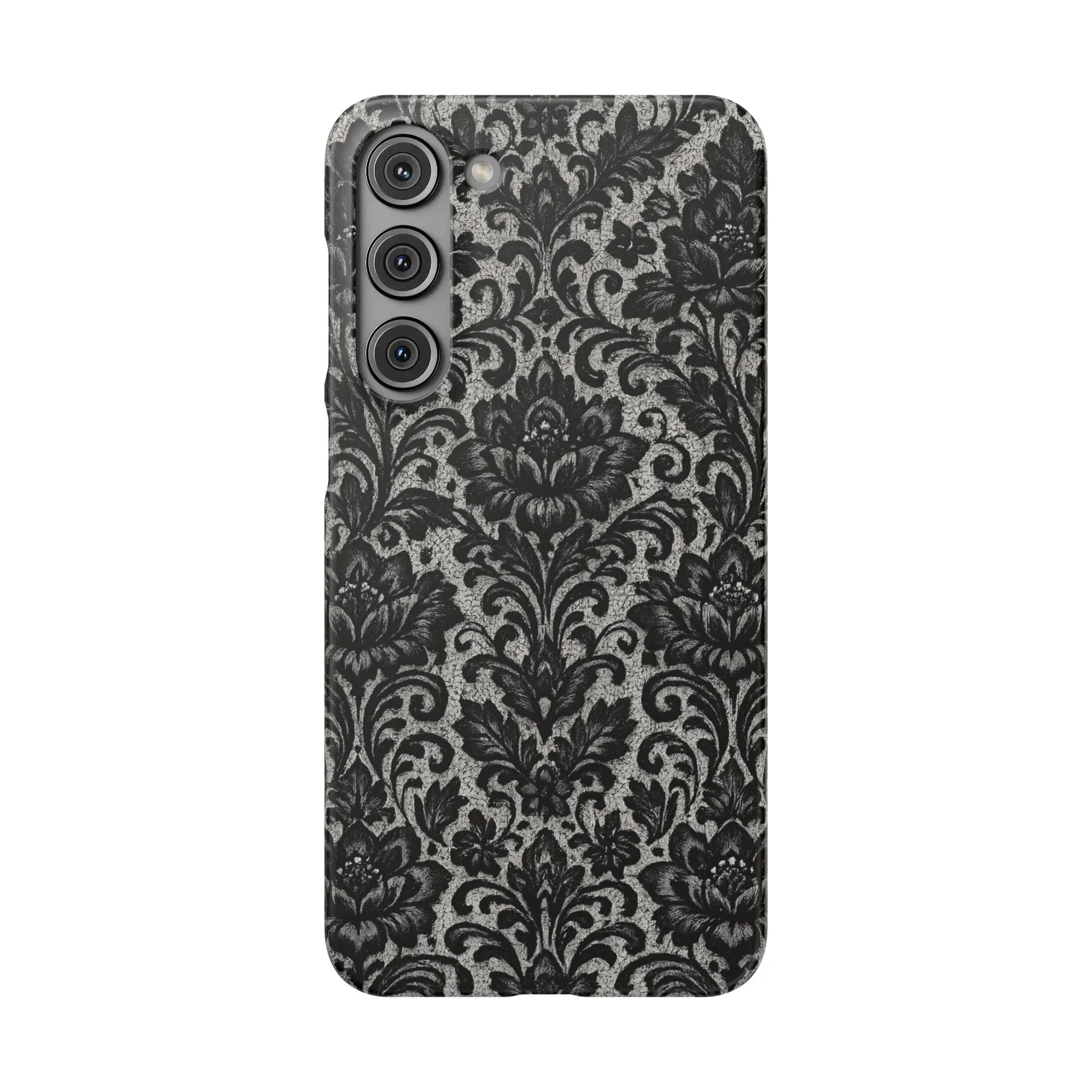 Black Damask Floral Phone Case for iPhone 11-17 and Galaxy S20-S25 - KARARMDESIGN