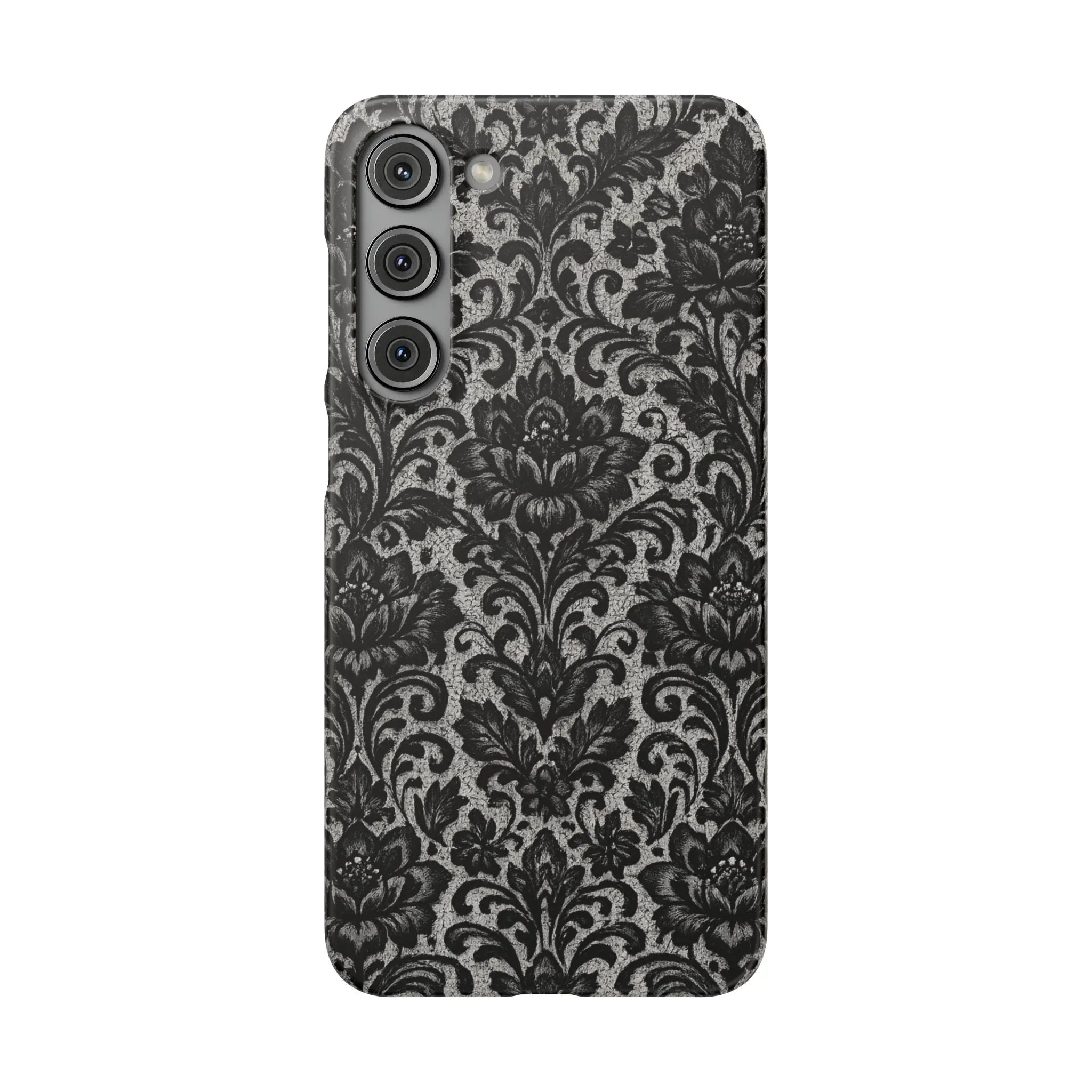Black Damask Floral Phone Case for iPhone 11-17 and Galaxy S20-S25 - KARARMDESIGN