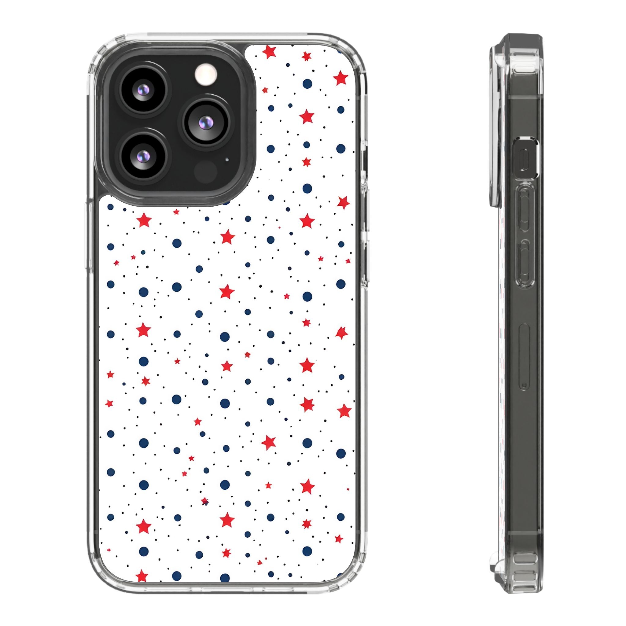White Polka Dot & Stars Clear Case for iPhone & Samsung